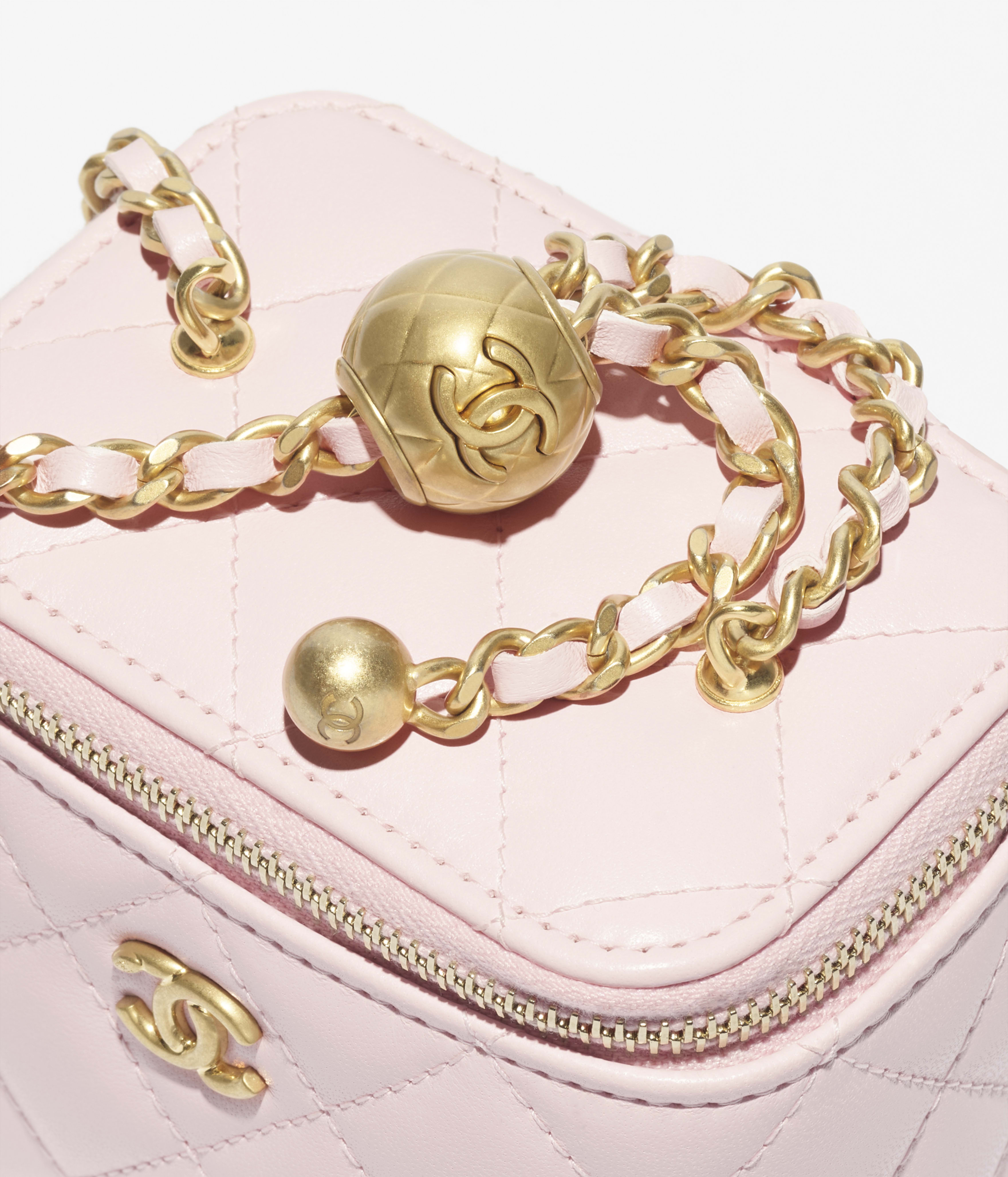 スモール ヴァニティケース - シャイニー ラムスキン、ピンク