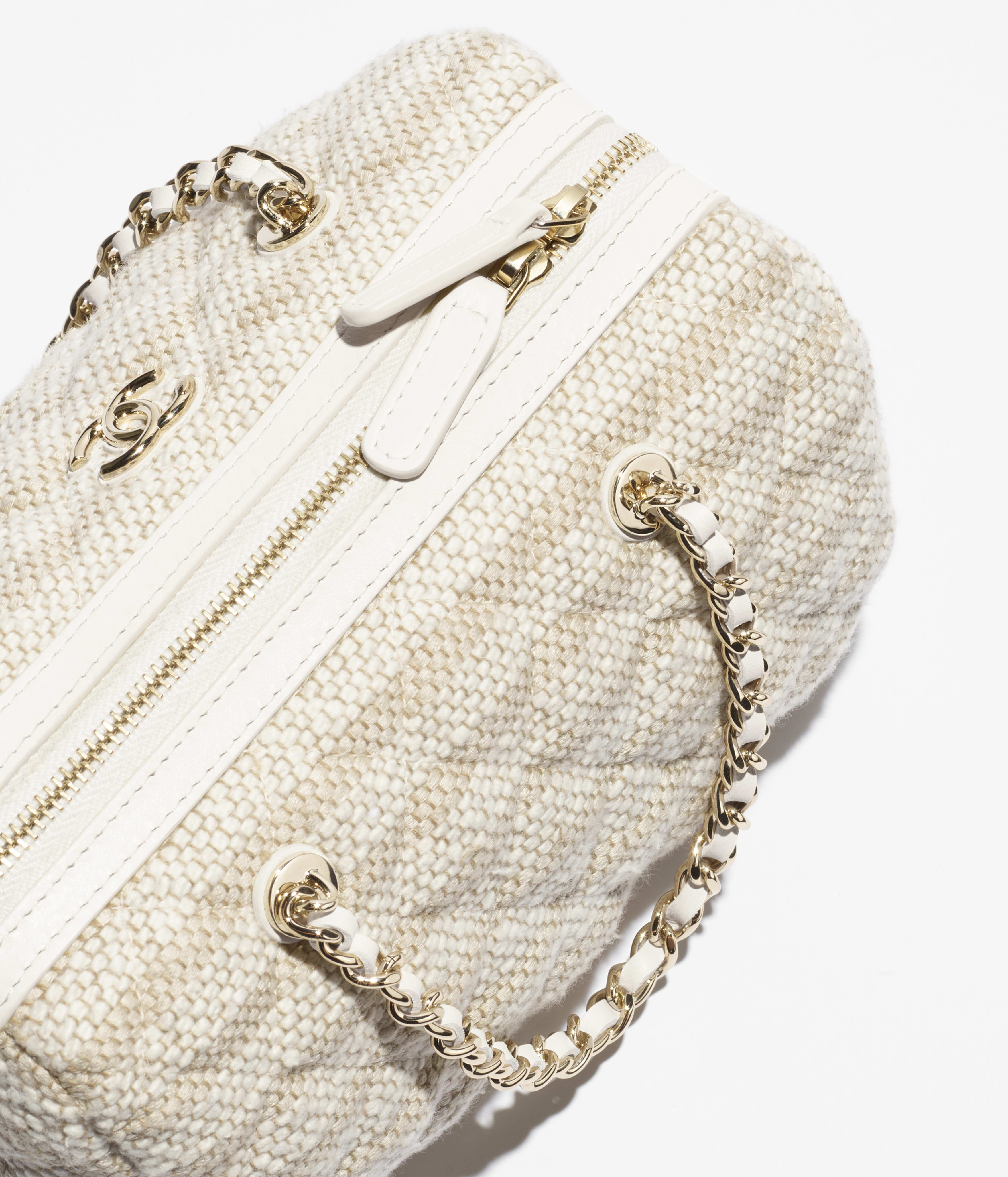 チェーン クラッチ バッグ - プリント ファブリック、ベージュ