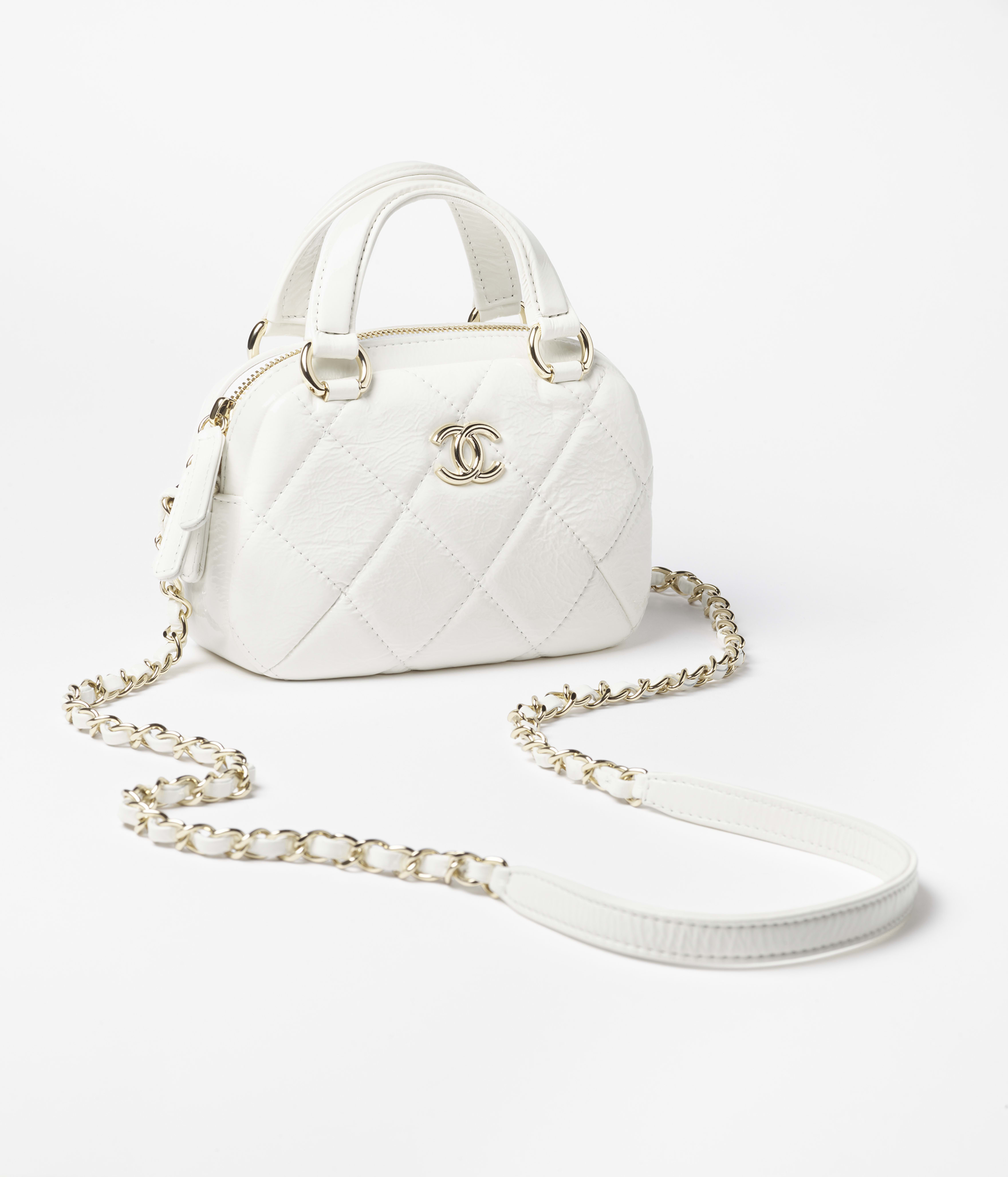 ミニ ボーリング バッグ、シャイニー クランプル カーフスキン