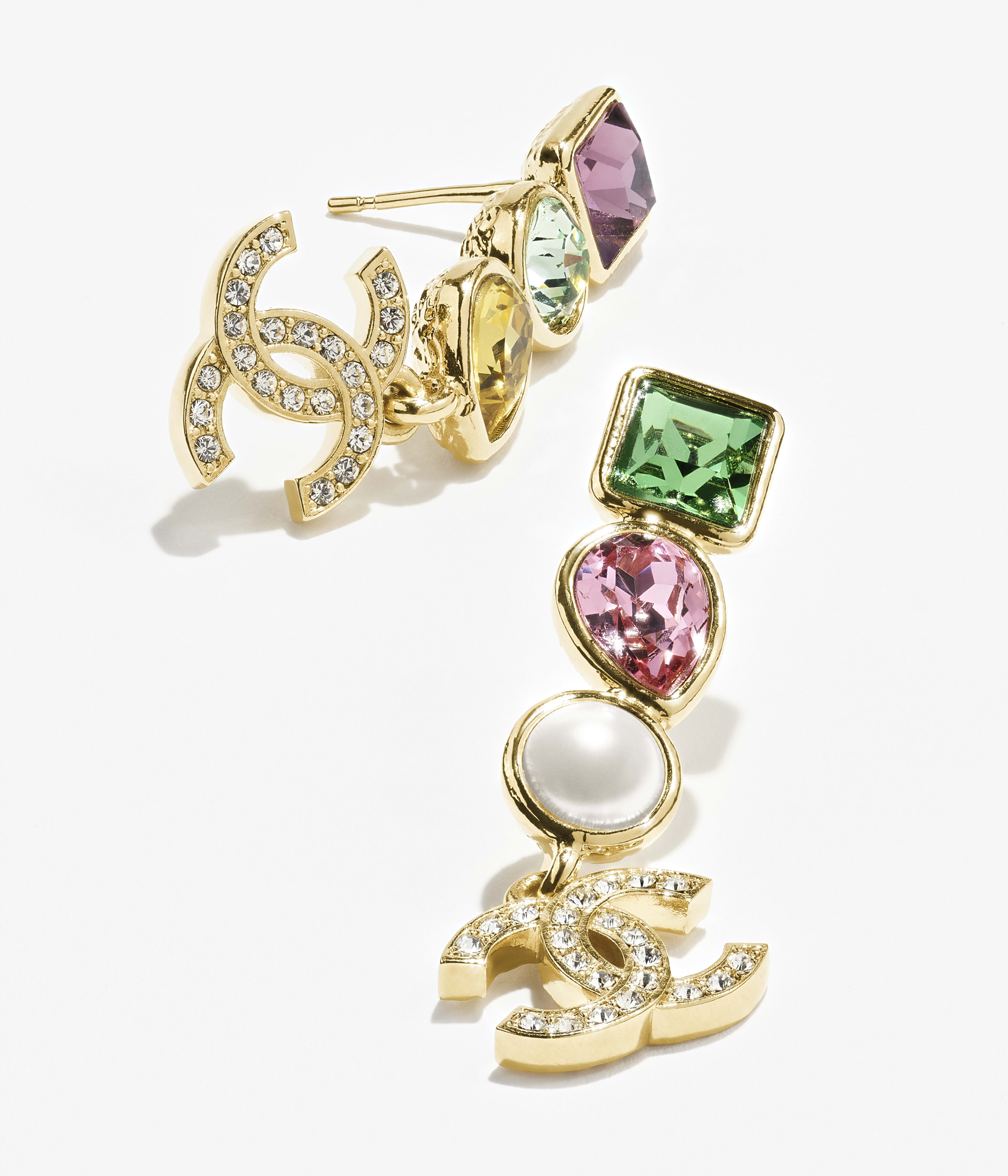 ピアス - メタル、グラスストーン & ストラス、ゴールド、マルチカラー