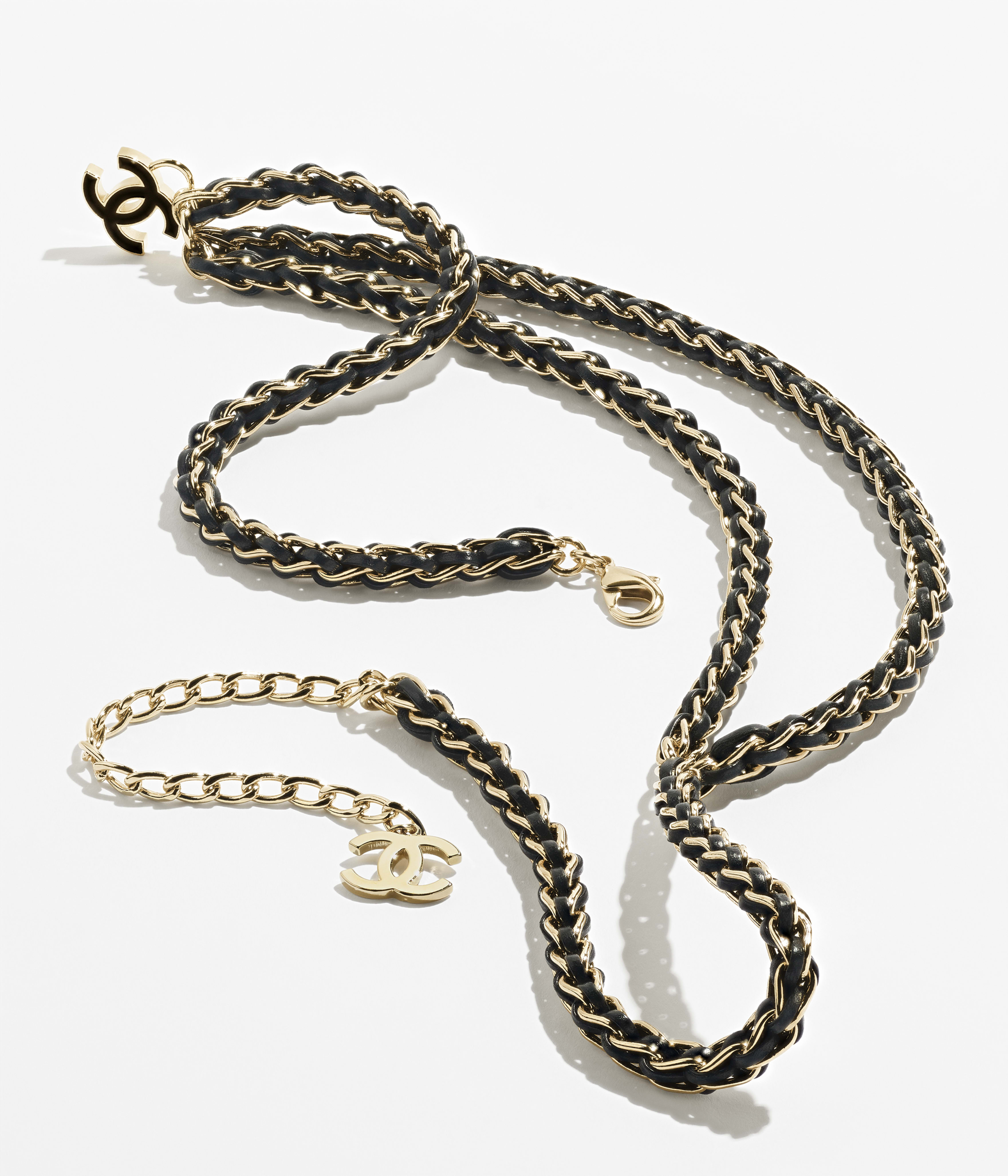 チェーンベルト - メタル、ラムスキン & レジン、ゴールド & ブラック