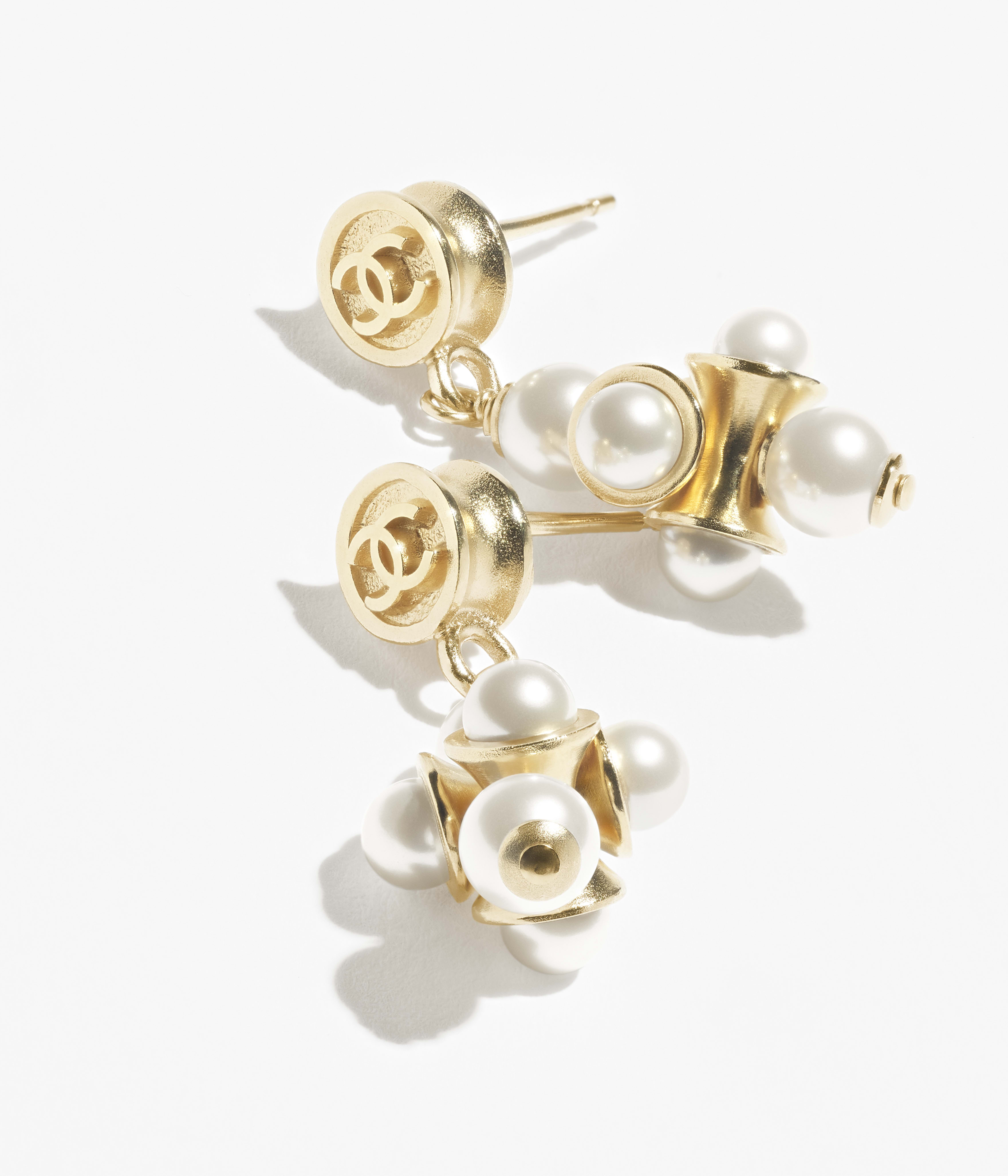 ピアス - メタル & コスチューム パール、ゴールド & ホワイト