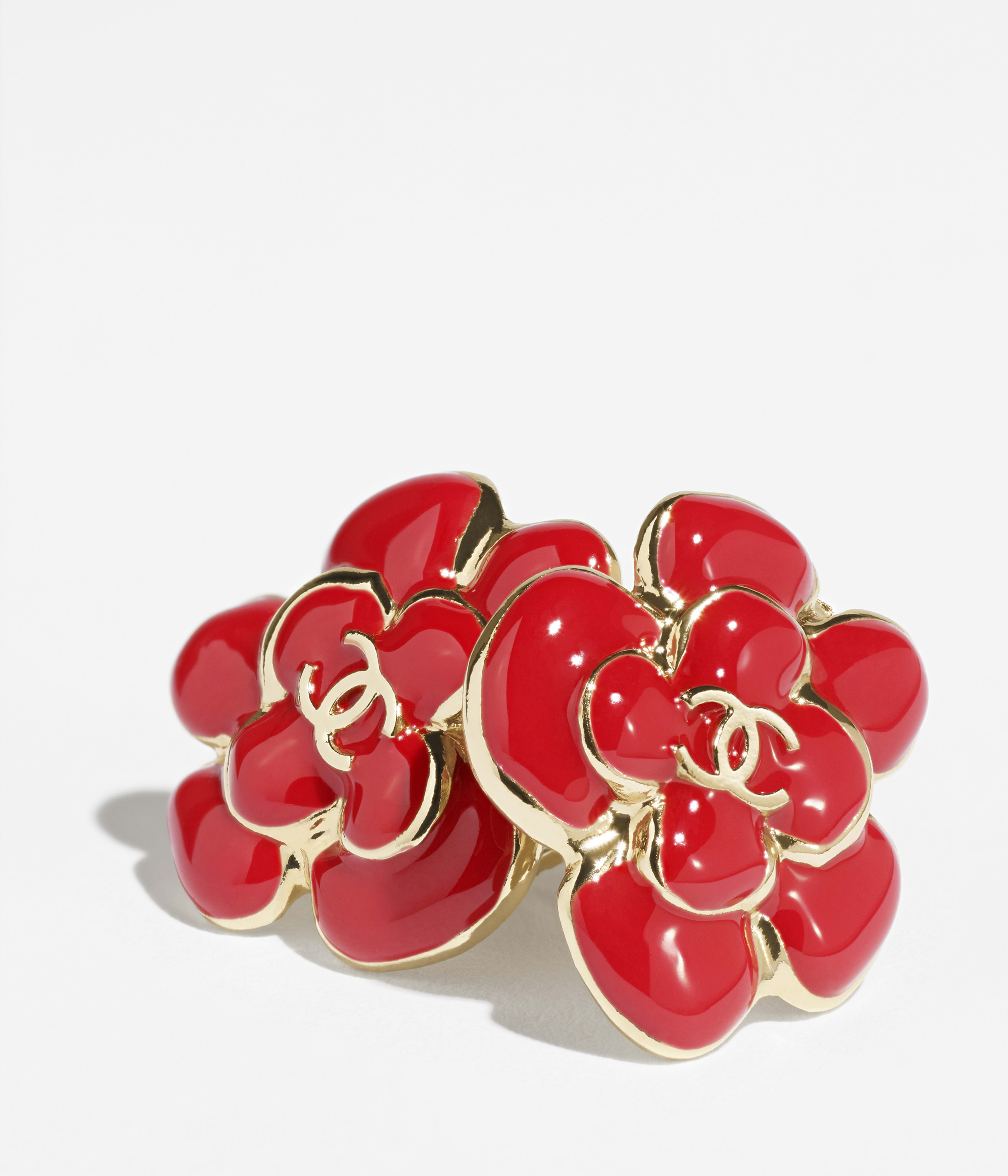 ピアス - メタル & レジン、ゴールド & レッド — ファッション