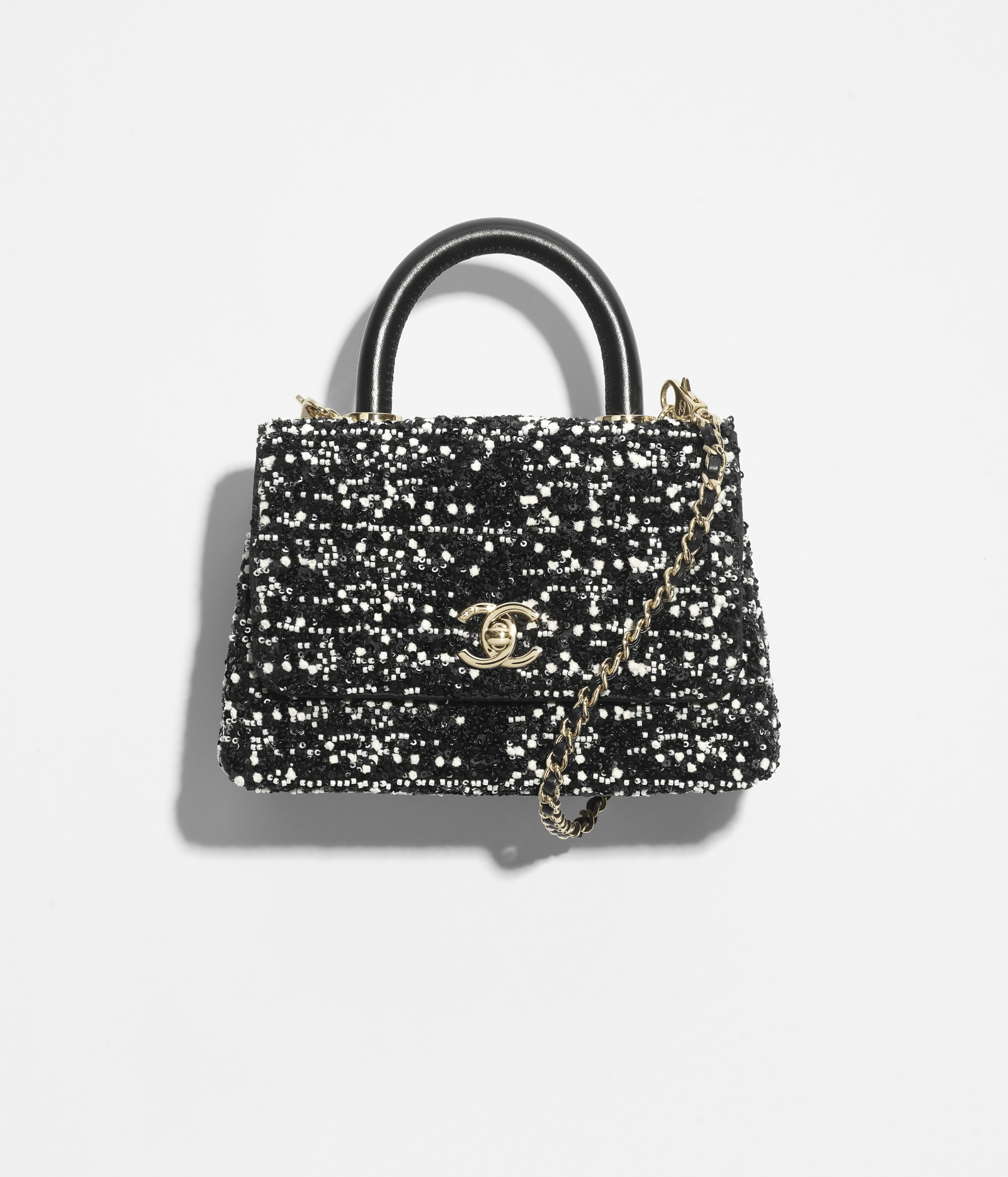 カメリア モチーフ ブローチ - ツイード、ホワイト & ブラック