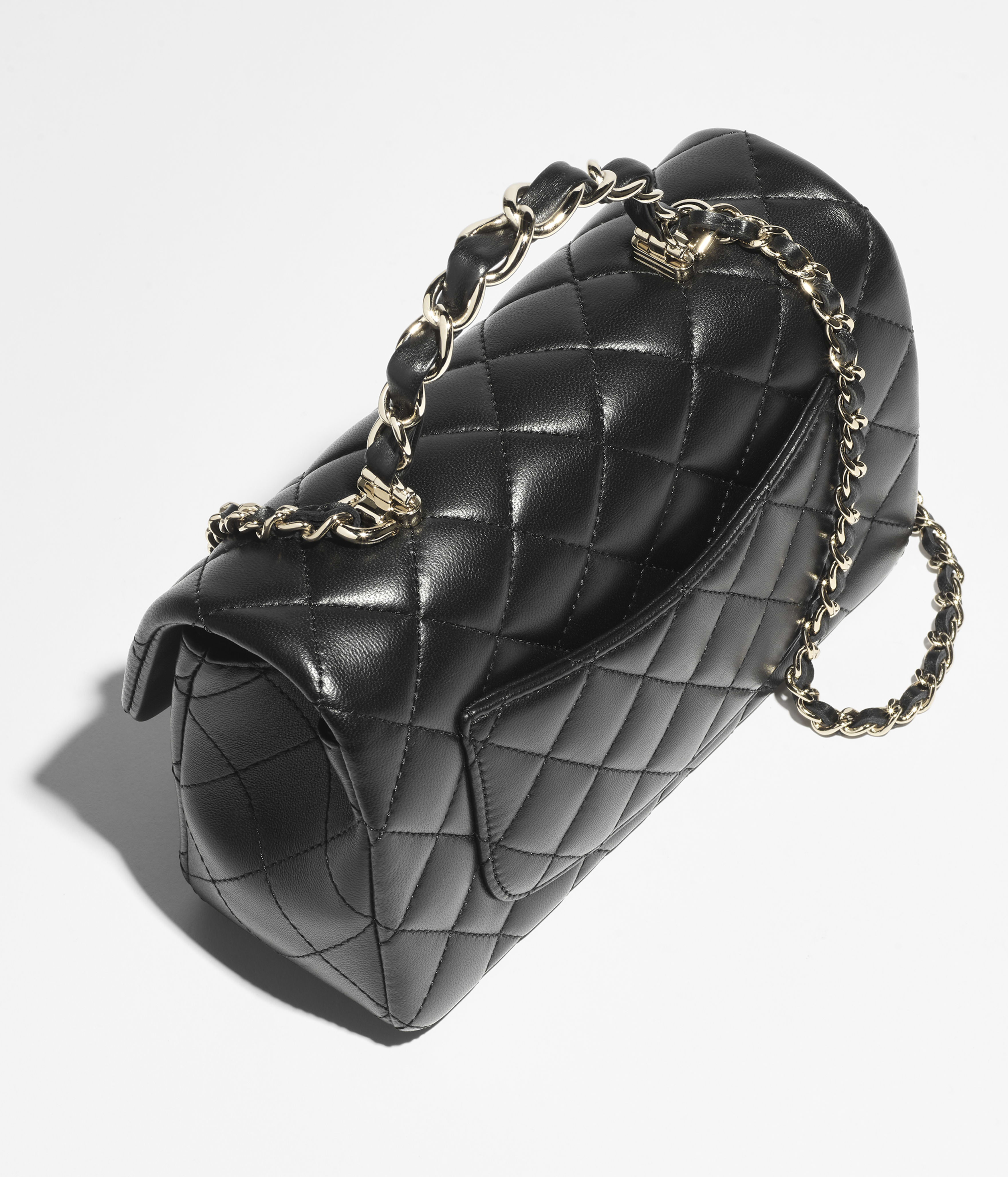 Mini classic handbag with top handle, Lambskin & gold-tone metal