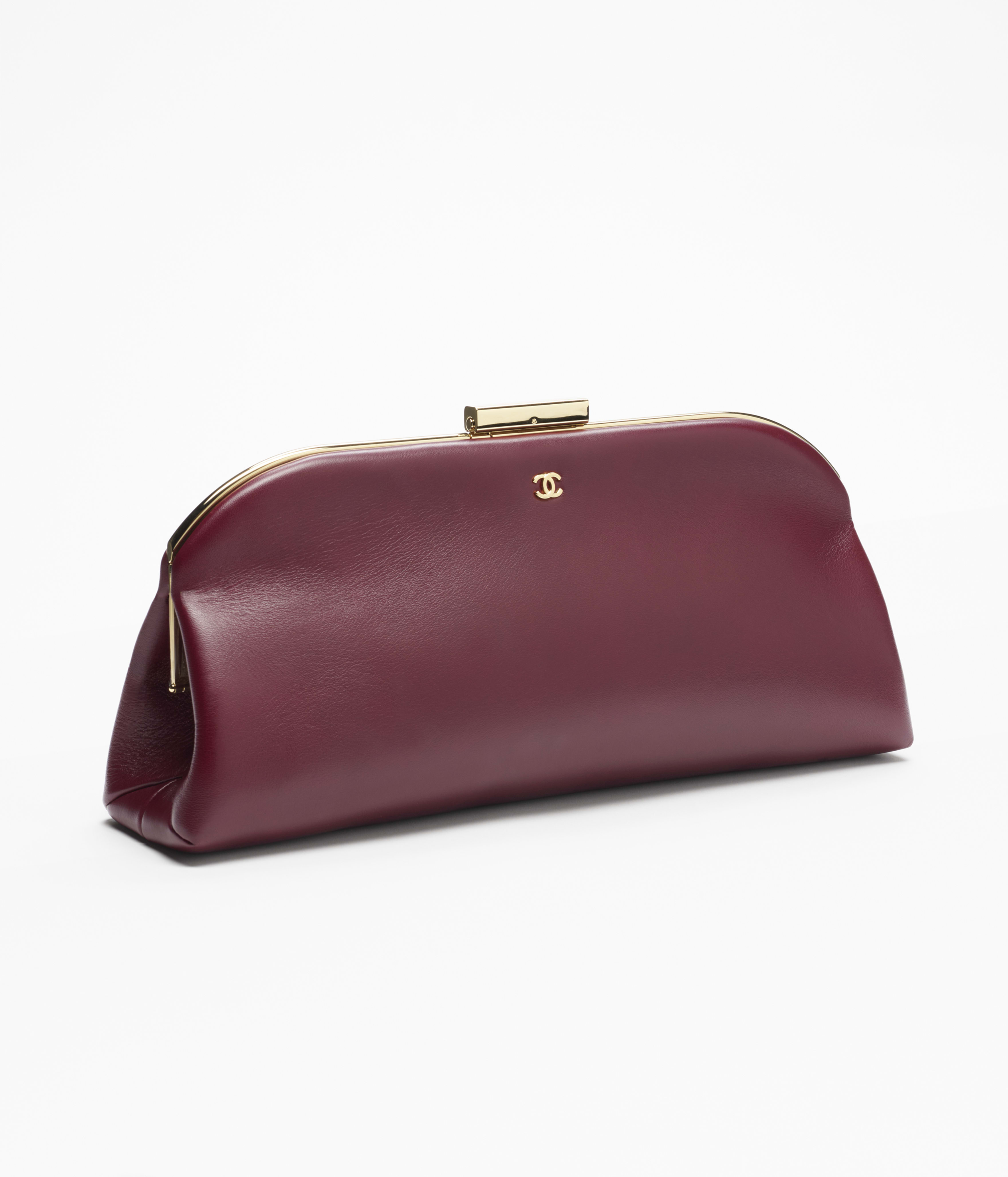 ラージ クラッチ バッグ - ラムスキン、ダークバーガンディー