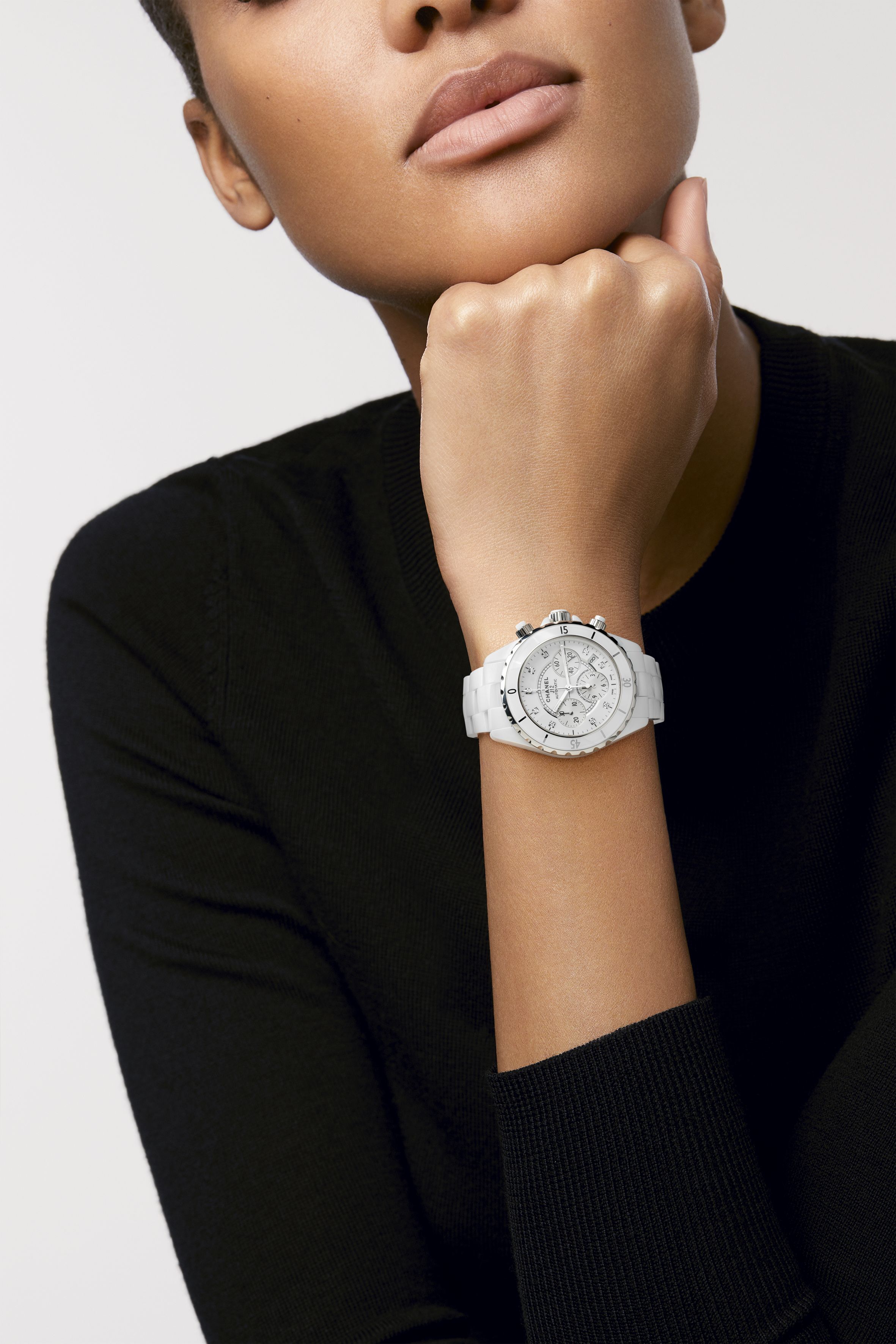 J12 Chronograph Watch, 41 mm - White ceramic | CHANEL