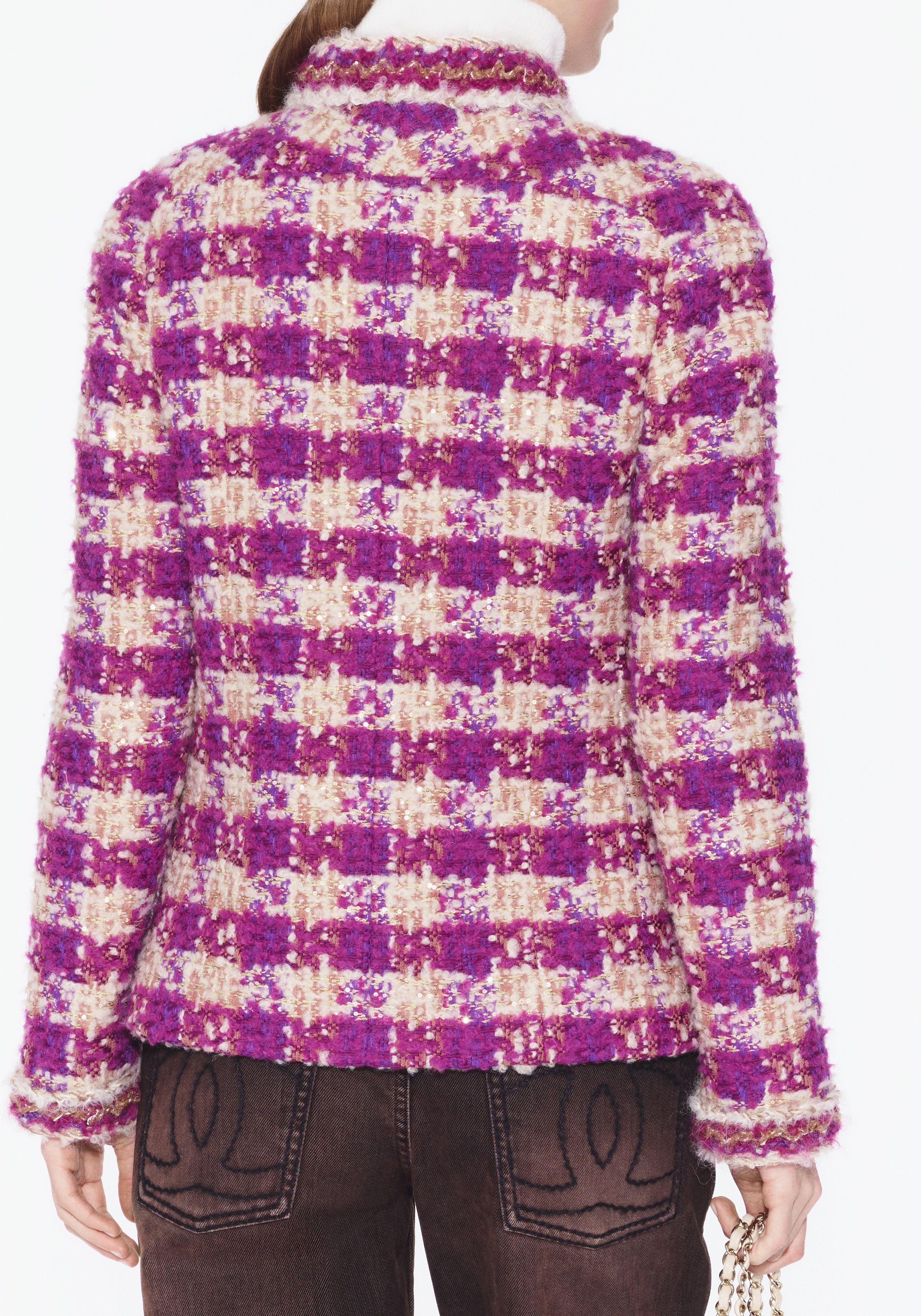 ジャケット - ウール & アルパカ ツイード、ピンク、パープル