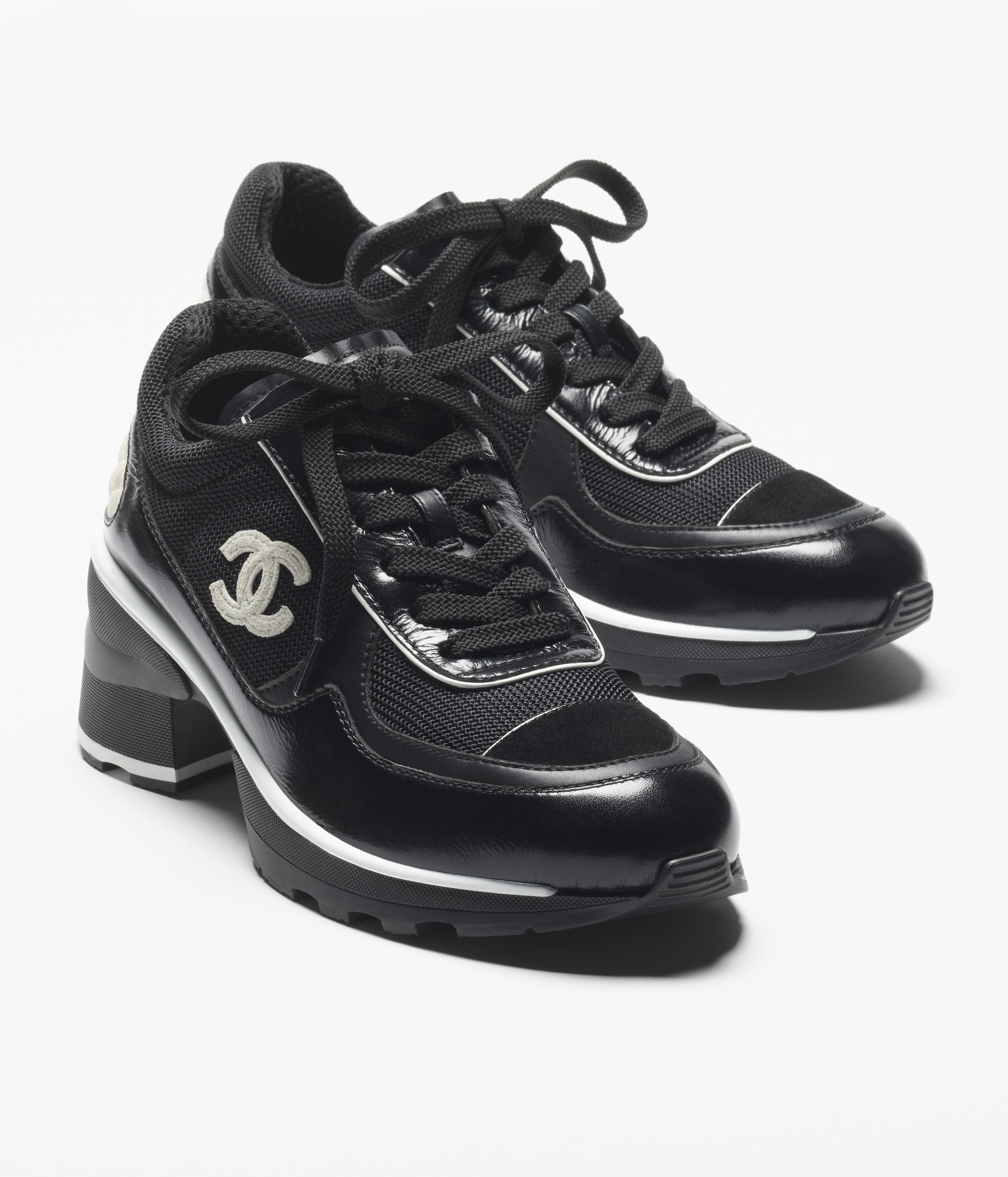 Sneakers - Mixed fibers, shiny calfskin & suede calfskin, black
