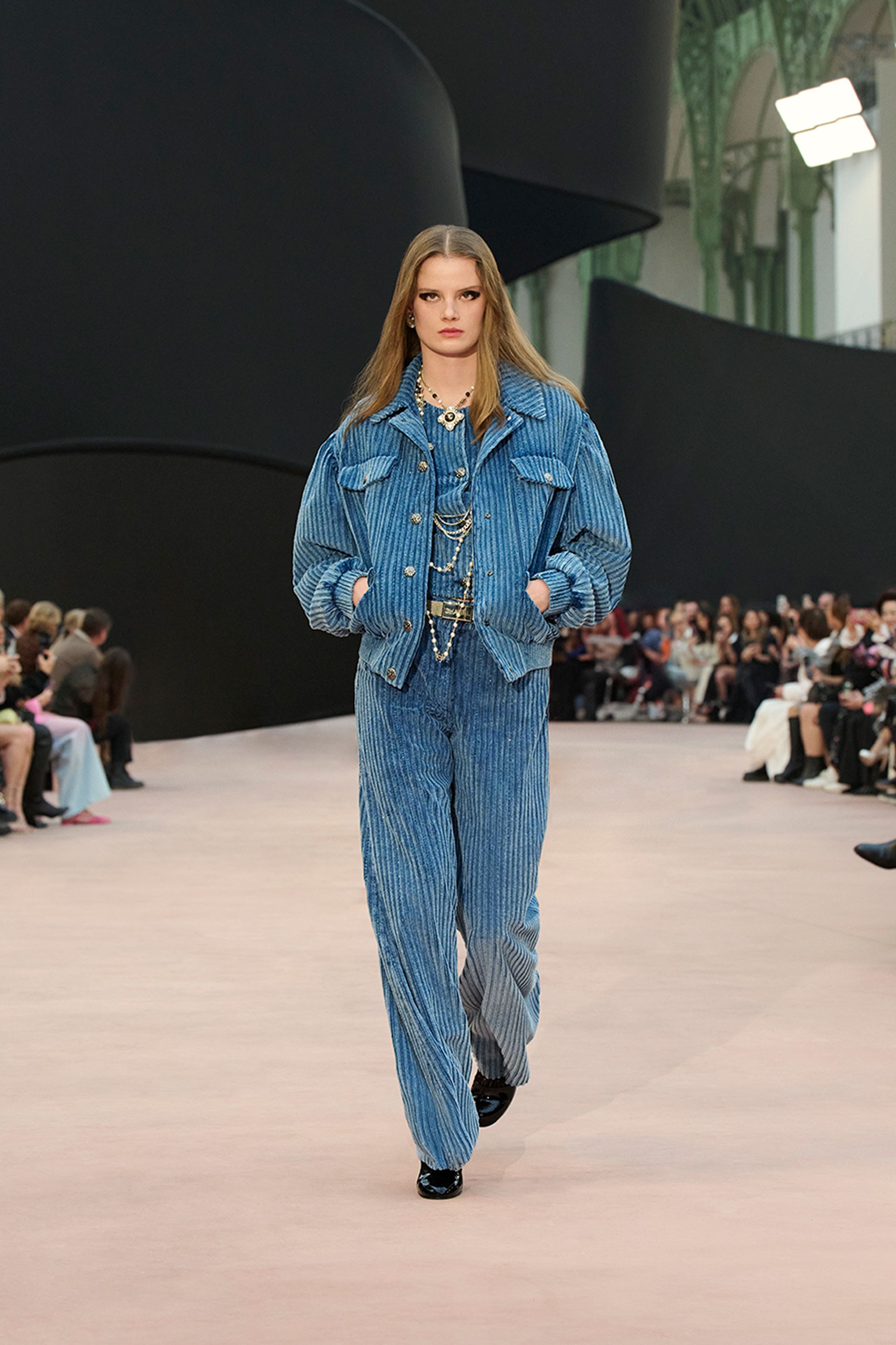 パンツ - コットン ベルベット & ストラス、ブルー — ファッション