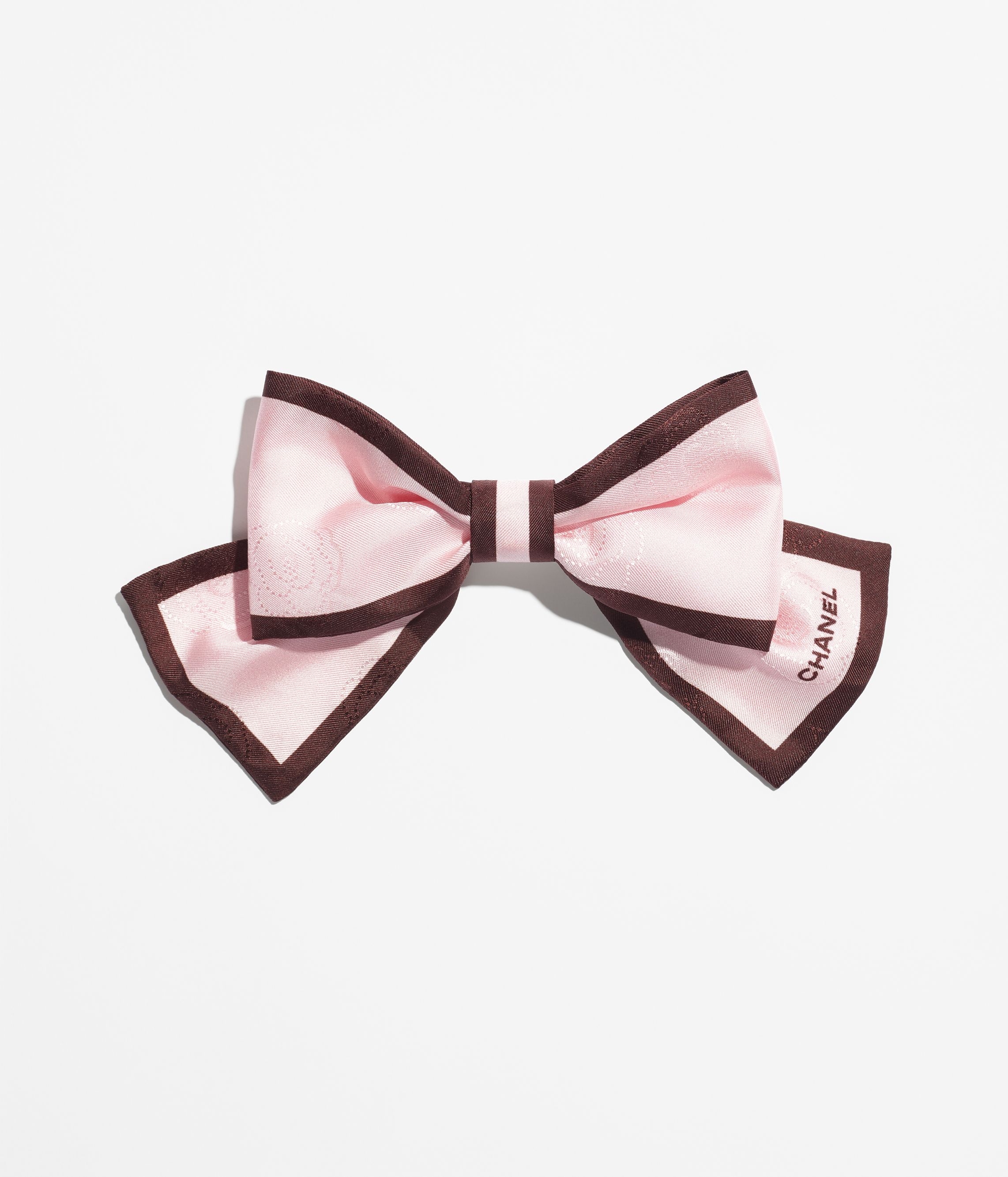 ボウ バレッタ - シルク ジャカード、エクリュ & ブラック