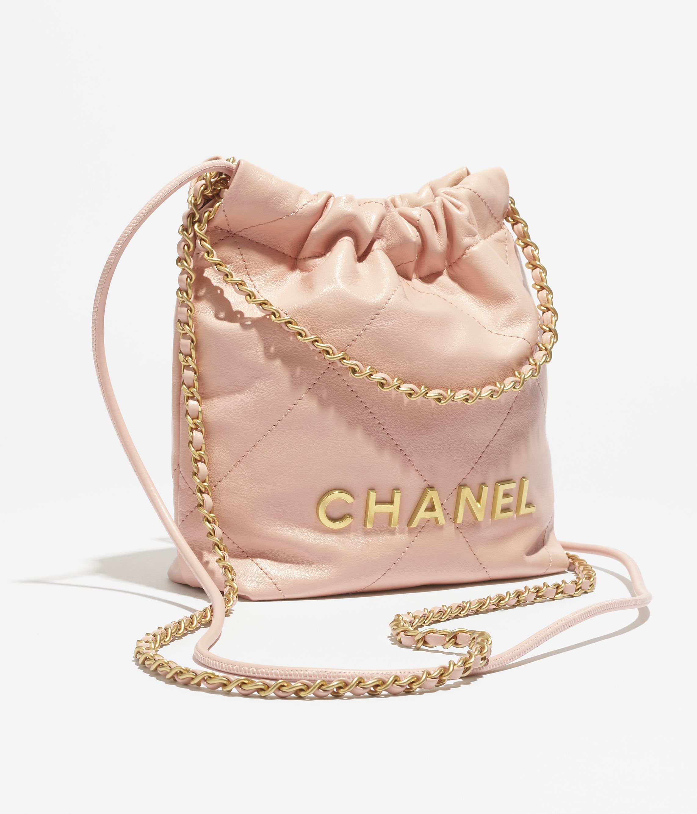 Chanel 22 ミニ ハンドバッグ、シャイニー カーフスキン 、ピンク