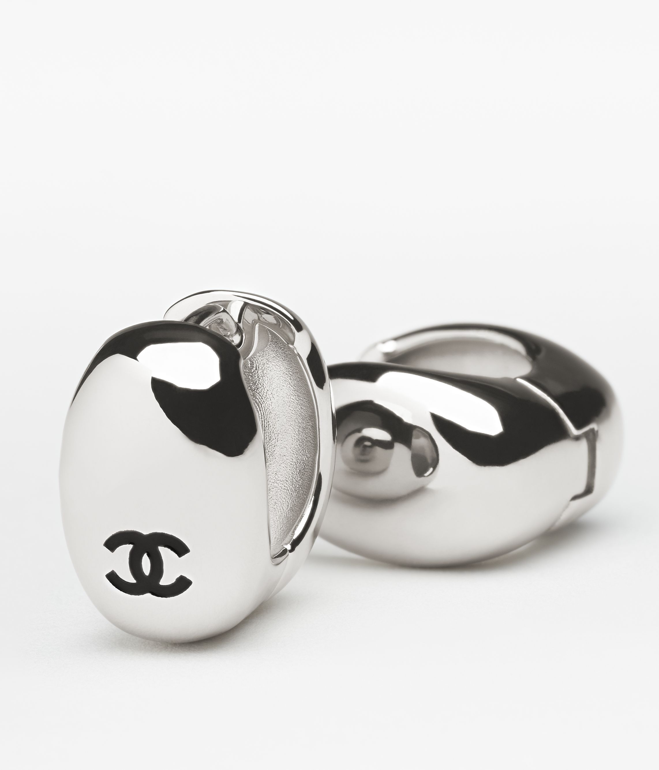 フープ ピアス - メタル & レジン、シルバー & ブラック