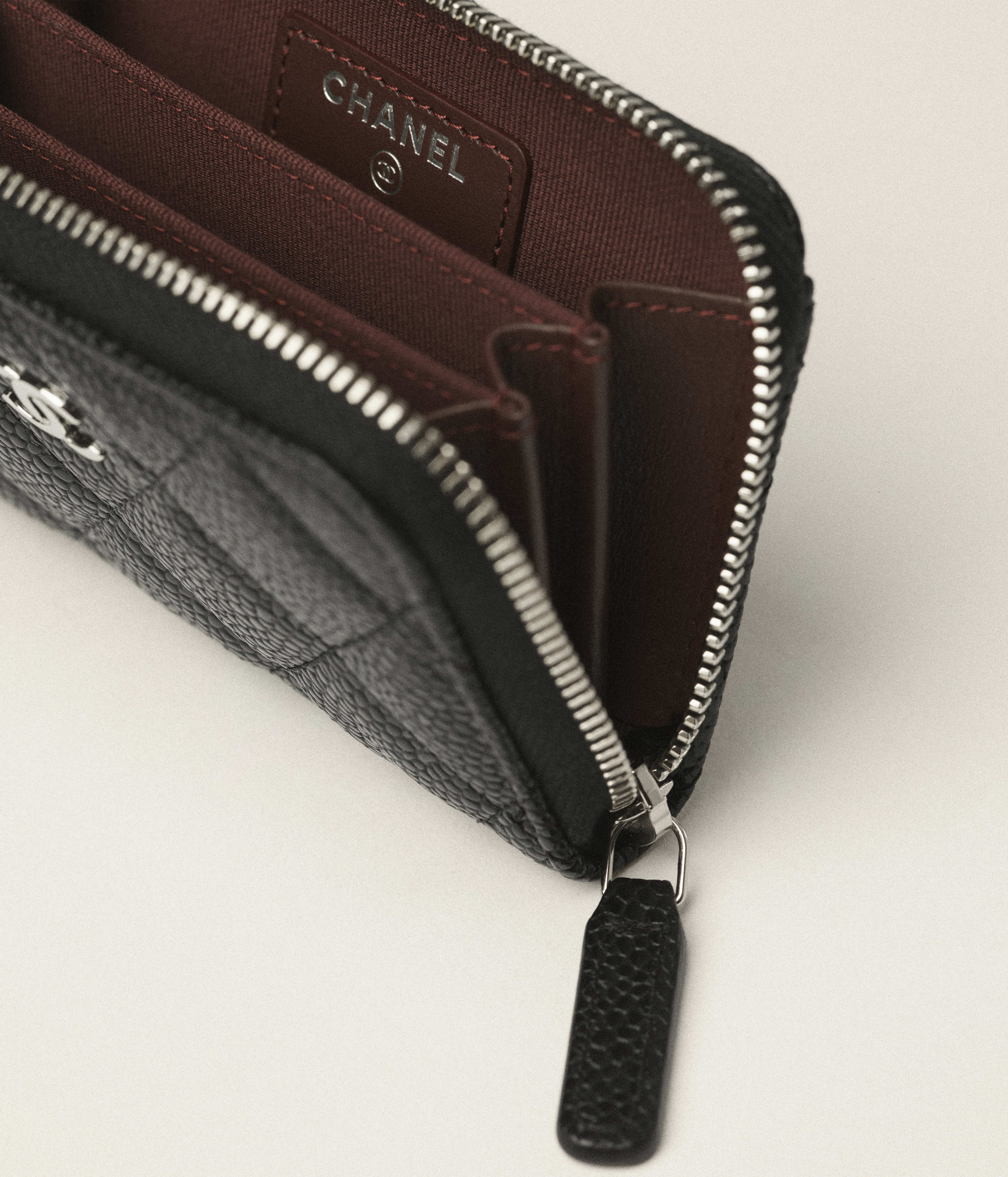 Classic zipped coin purse - Grained calfskin & silver-tone metal