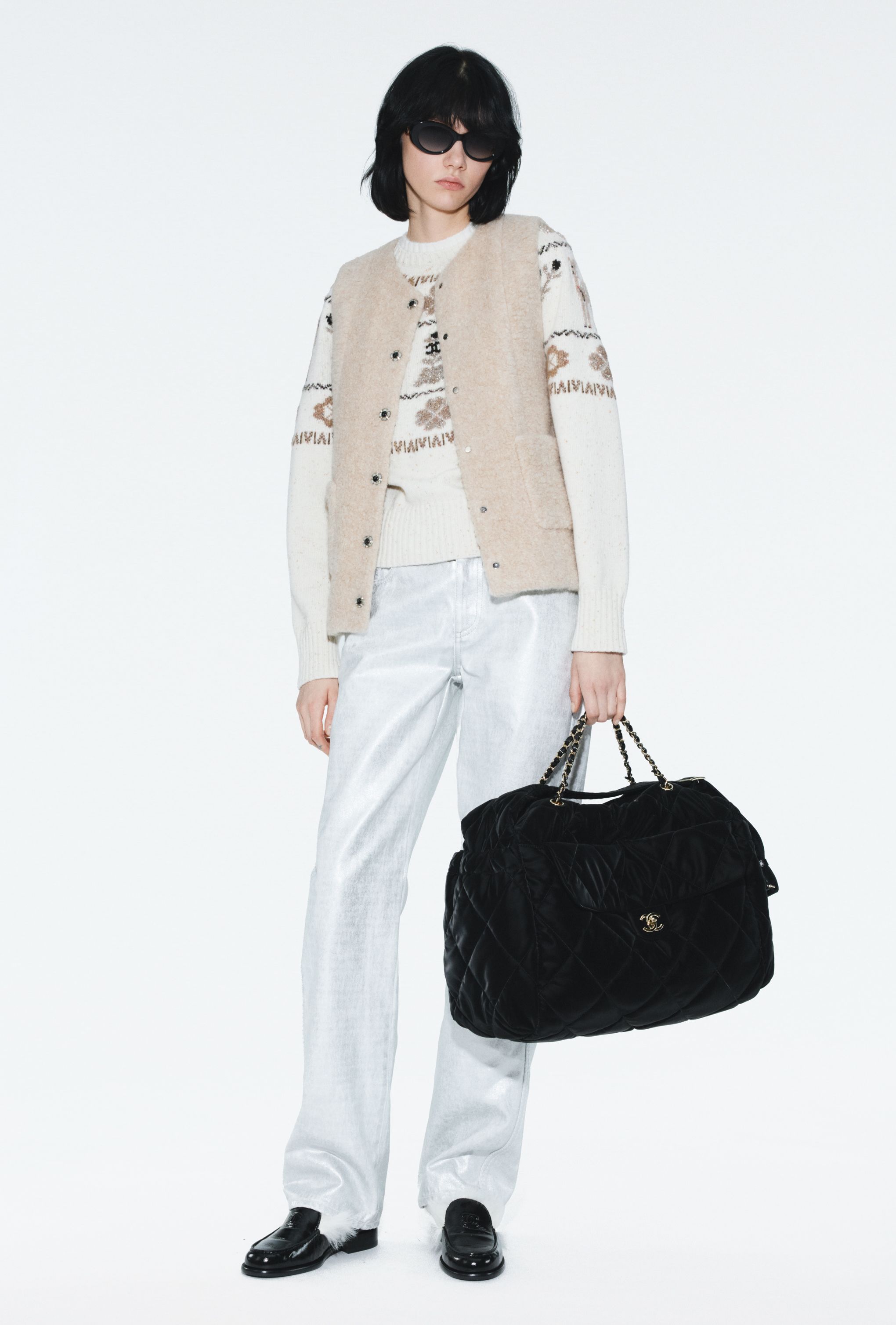 マキシ ボーリング バッグ、ベルベット エフェクト ナイロン、ブラック