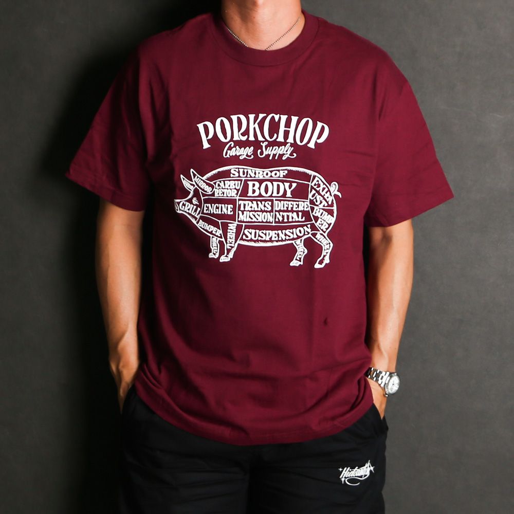PORKCHOP - PORK FRONT TEE 25 - BURGUNDY / ショートスリーブTシャツ