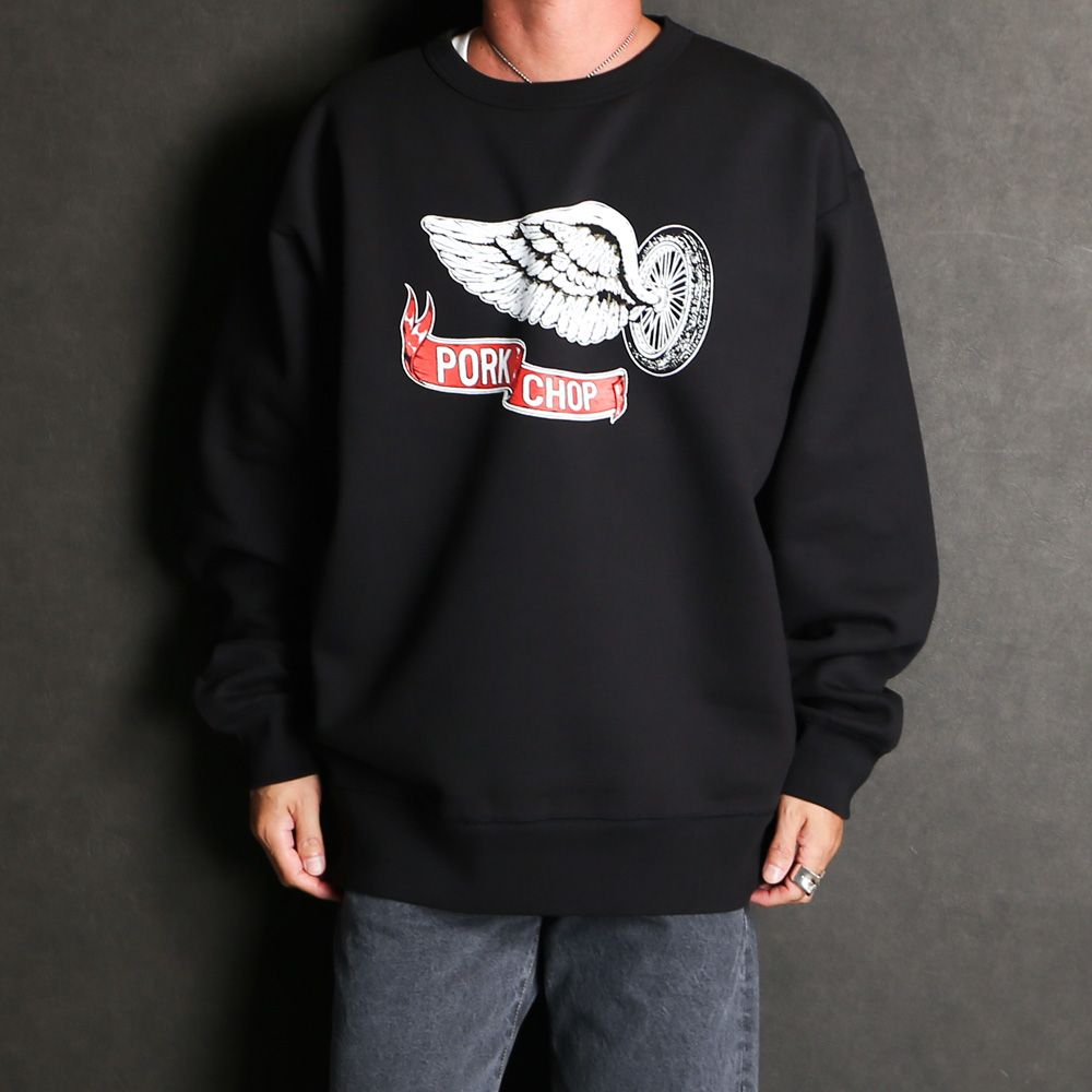 MASSES - 【ラスト1点-サイズM】 × PORKCHOP / SWEAT CREW FLING WHEEL