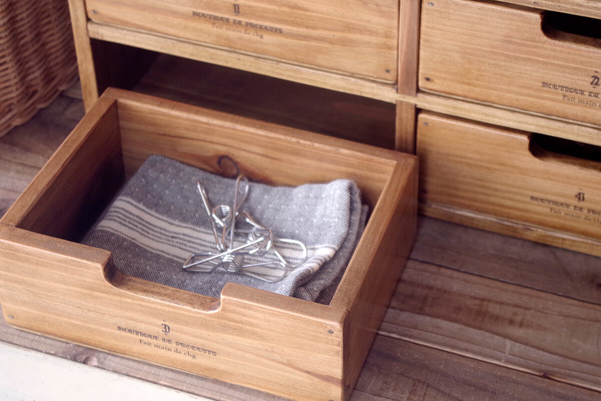 アンティーク風木製4ドロワーボックス｜手作りの木製小引出し｜通販