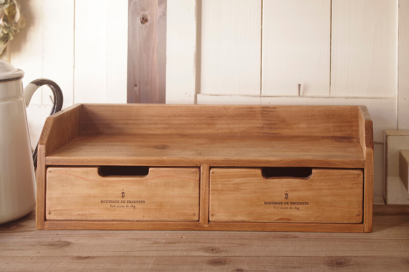 ヴィンテージ風木製ドロワーラック｜見せる収納棚＊インテリア雑貨