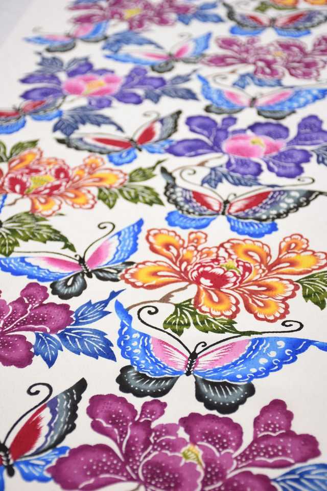 染名古屋帯』琉球紅型帯 白地紫 牡丹と蝶