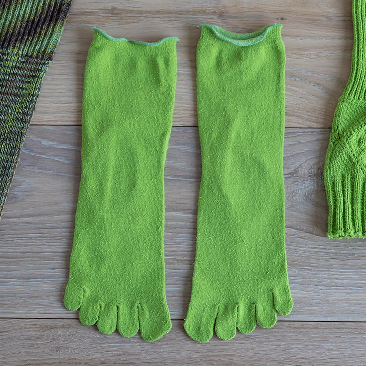 全5色】シルク5本指 カラーソックス(伸縮有り22-24cm）3足組【ネコポス