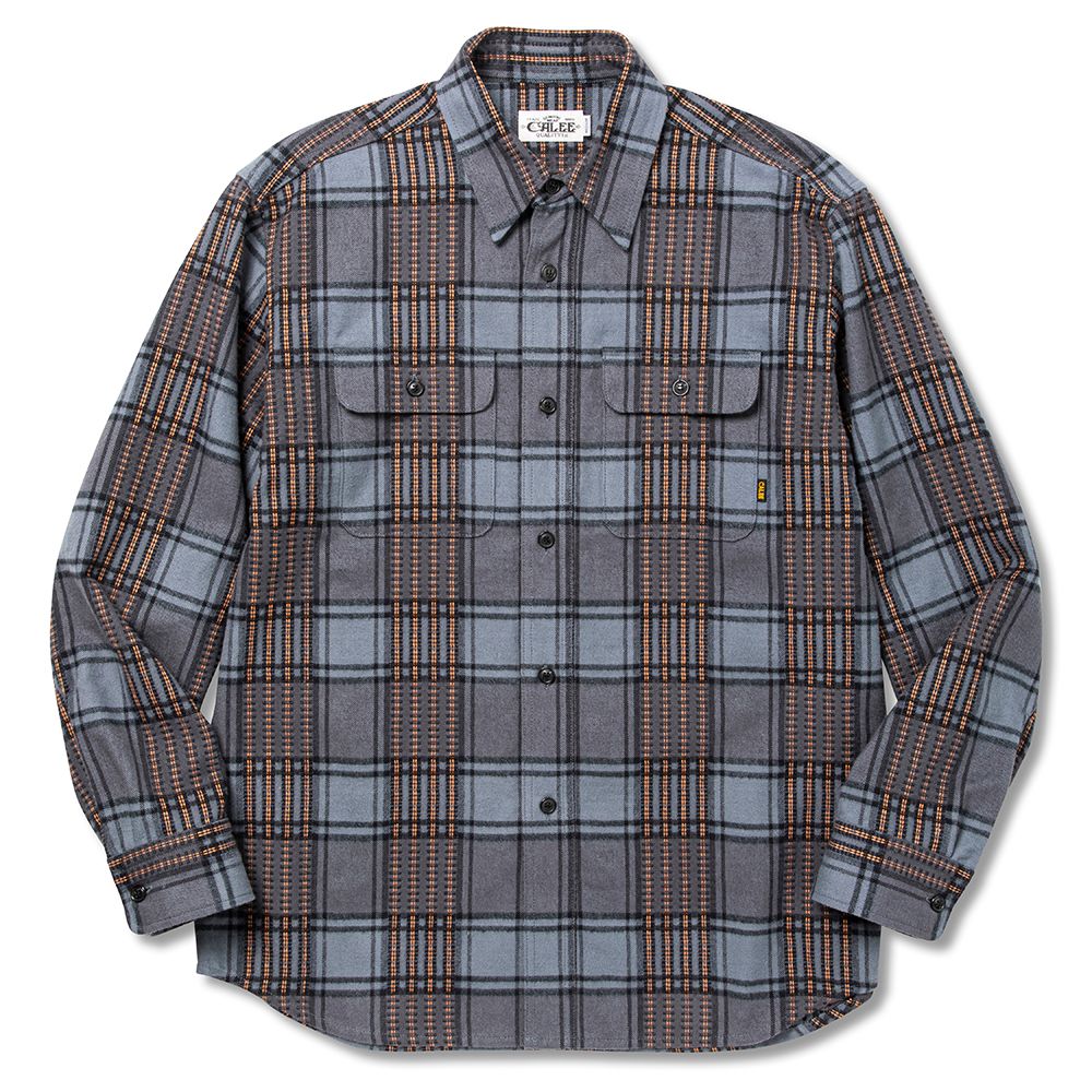 CALEE - Dobby check pattern L/S shirt (Gray) / ドビーチェック