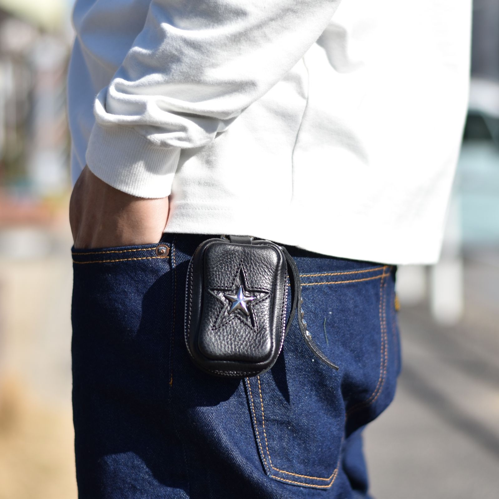 CALEE - Star studs leather multi case (Black) / シルバー スタッズ