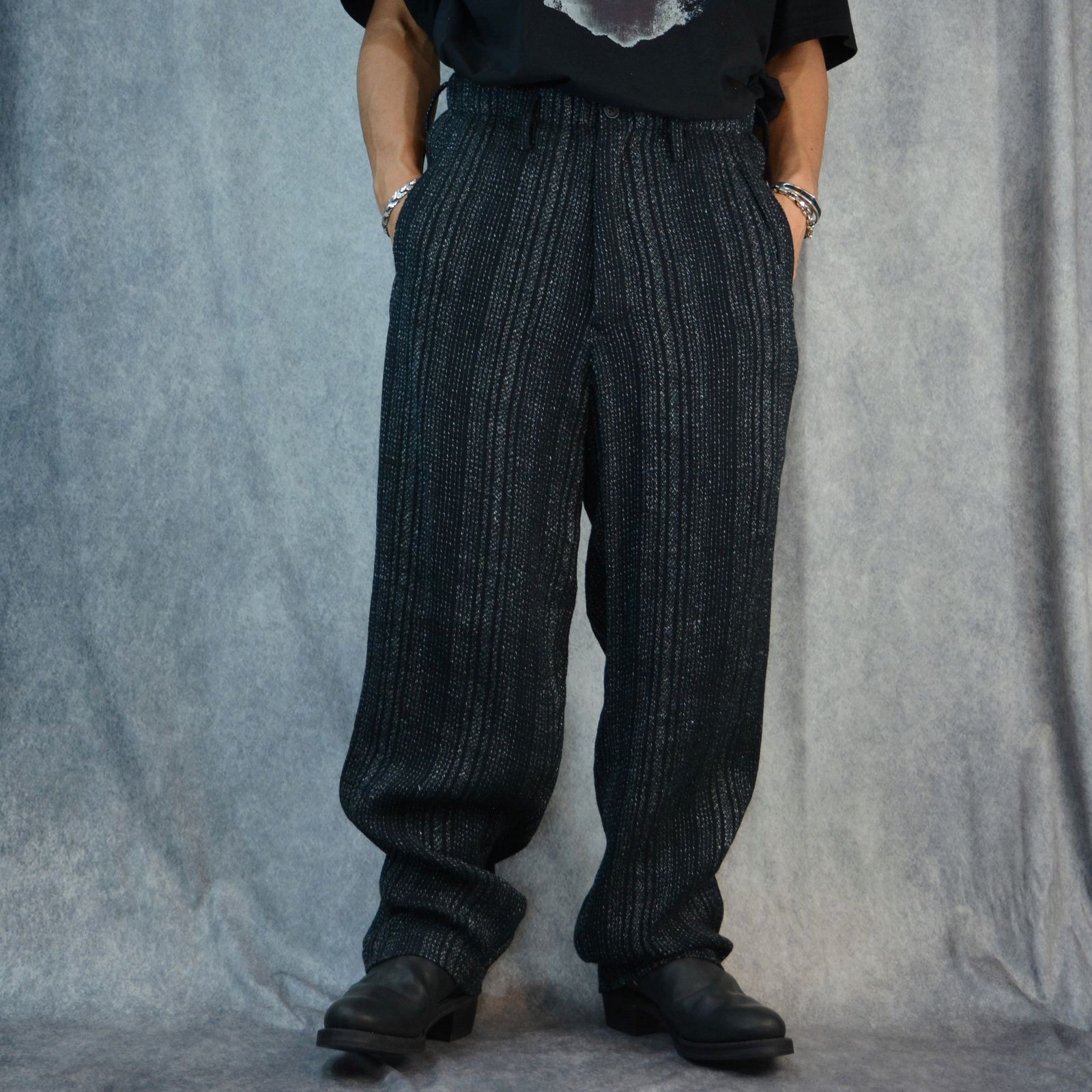 yohji yamamoto - C/L S.T B Z-STRIPE COIN POCKET WIDE PANTS (BLACK