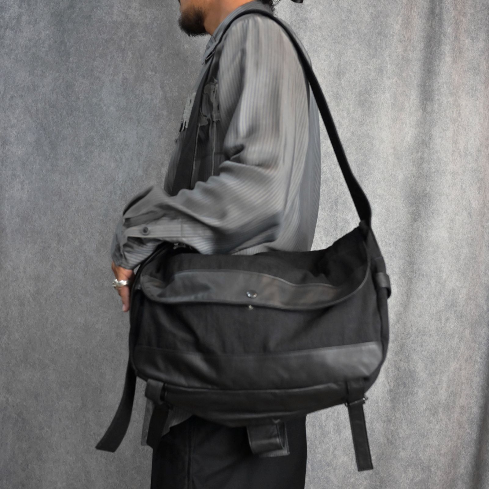 yohji yamamoto - KATSURAGI DENIM BIO FLAP SHOULDER BAG （BLACK