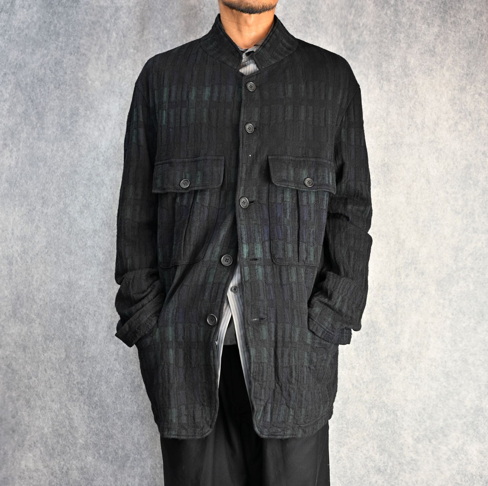 yohji yamamoto - ムラ染めチェック シャツジャケット （BLACK）HO-T73