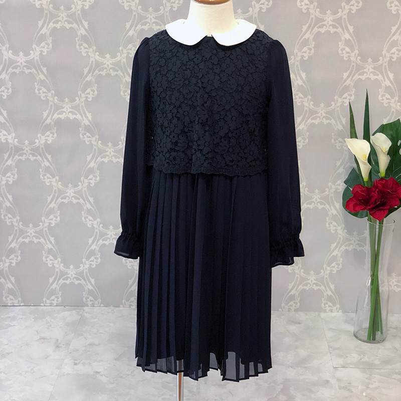 組曲 上品な紺色のプリーツワンピース 140/150/160(サイズ140