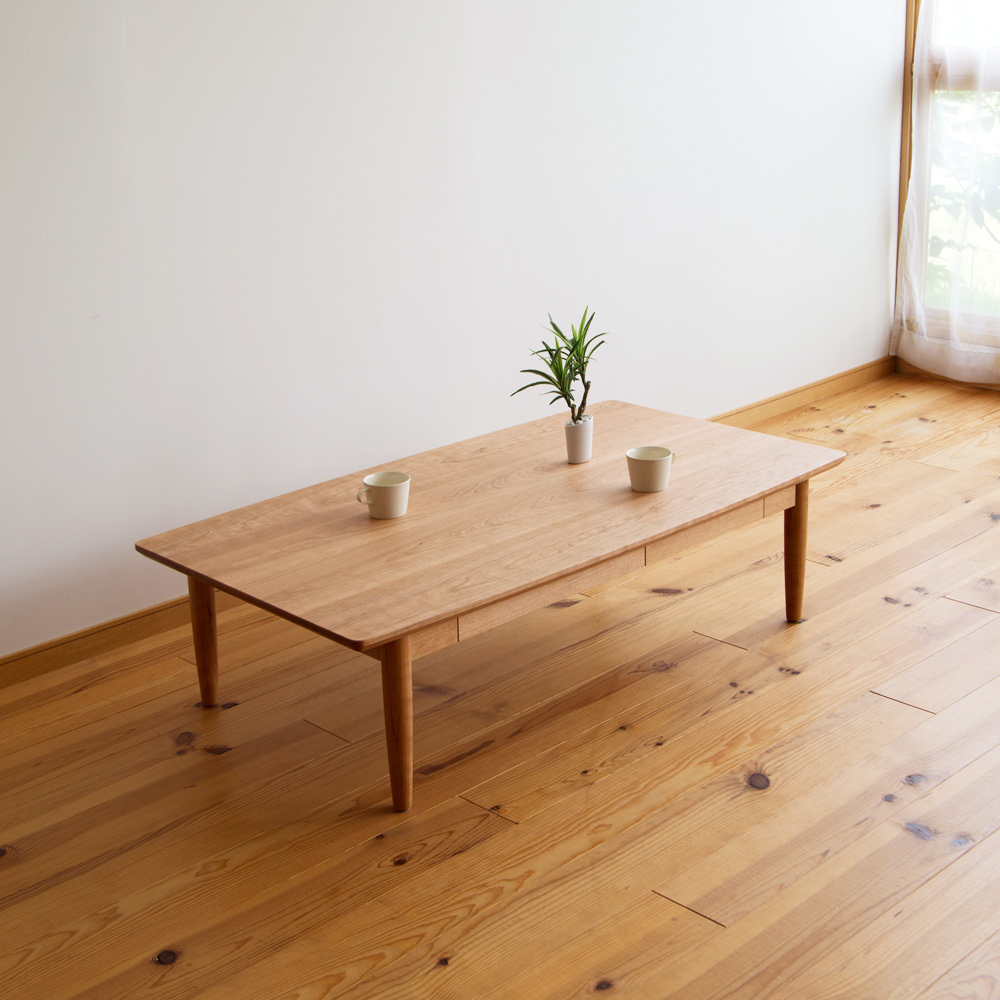 オーダー家具 チェリーの引き出し付きローテーブル（125cm×70cm）・T