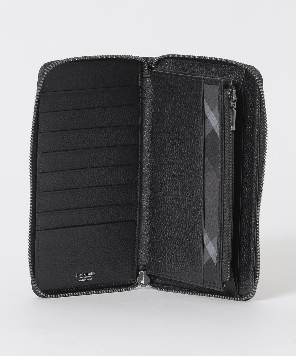 インサイドクレストブリッジチェックコンビレザーラウンドジップ