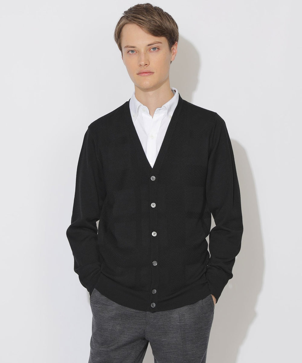 WEB限定】シャドーチェックニットカーディガン（ニットウェア）｜BLACK