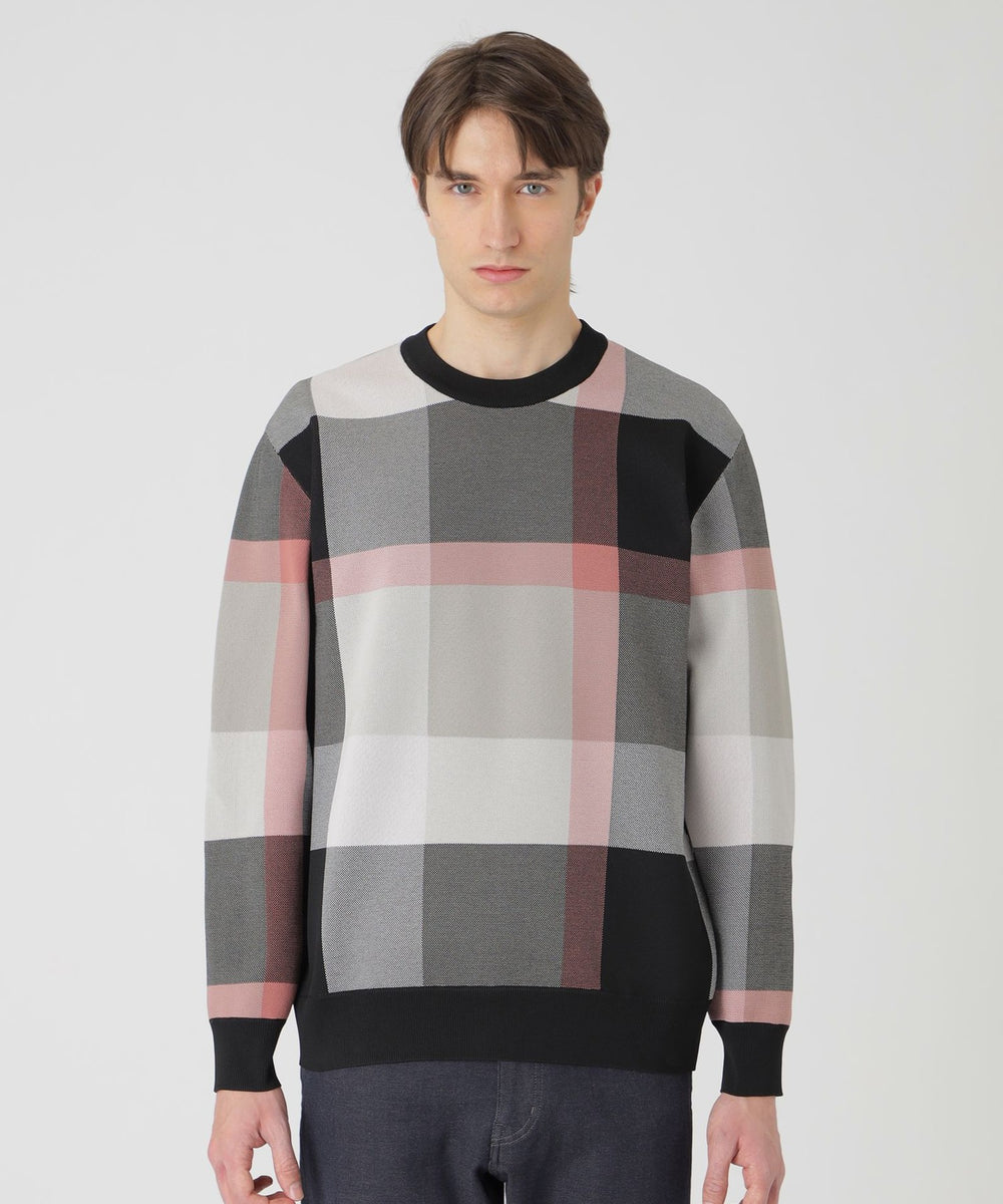 テクニカルクレストブリッジチェックニット（ニットウェア）｜BLACK