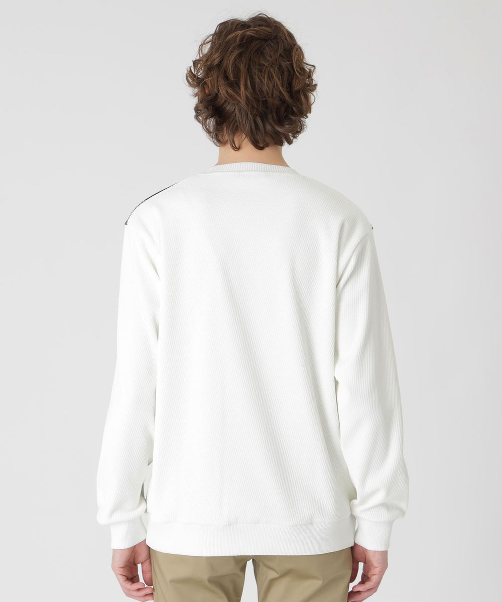 チェックニットドッキングスウェットシャツ（カットソー）｜BLACK