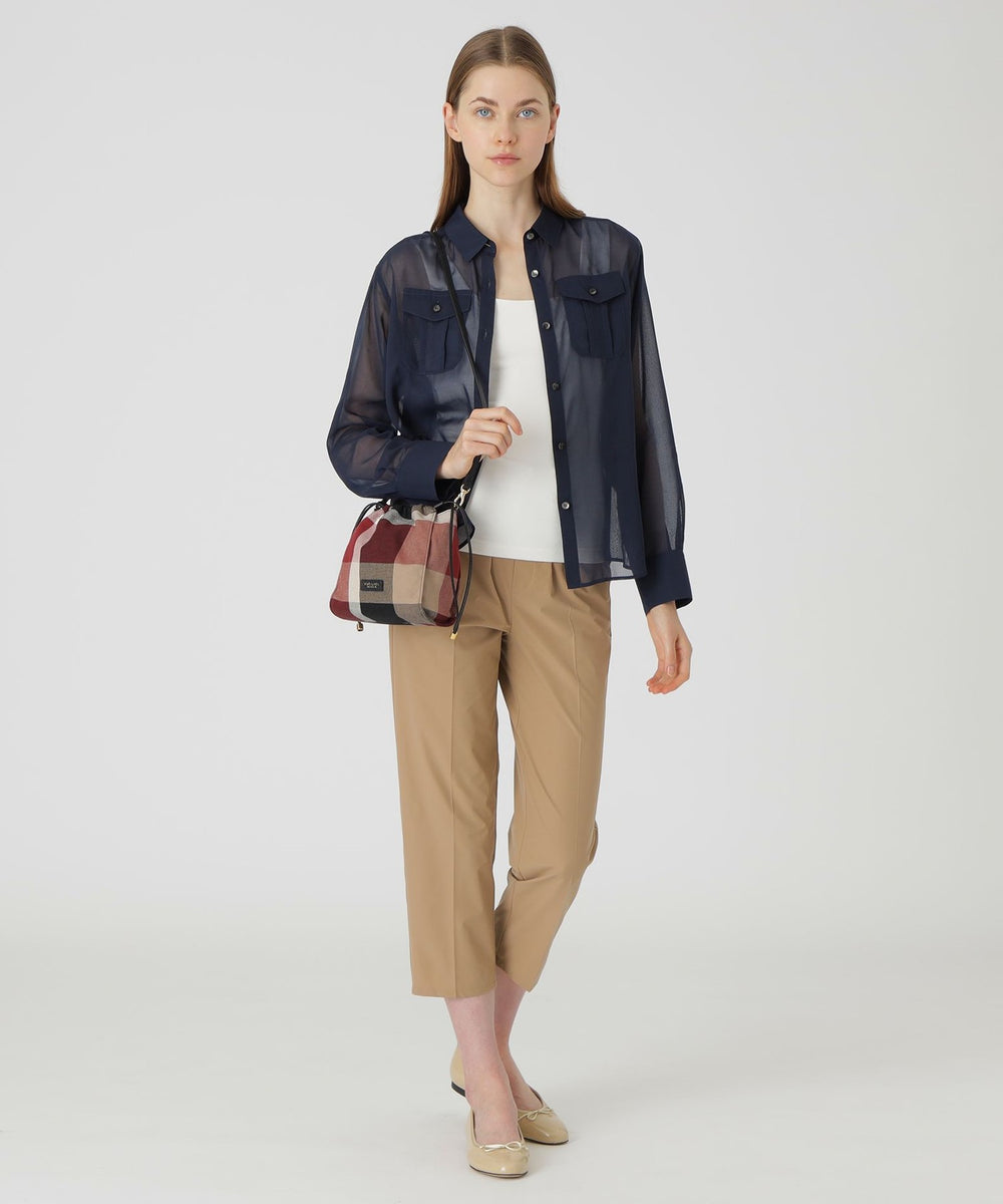 クレストブリッジチェックキャンバス巾着ショルダー（バッグ）｜BLUE