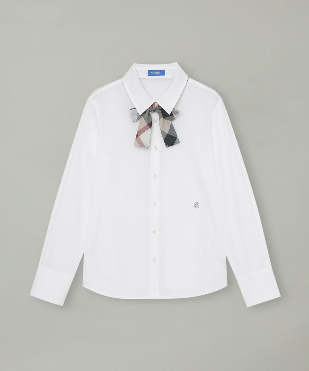 ソリッドブロードリボンタイ付きシャツ（ブラウス）｜BLUE LABEL