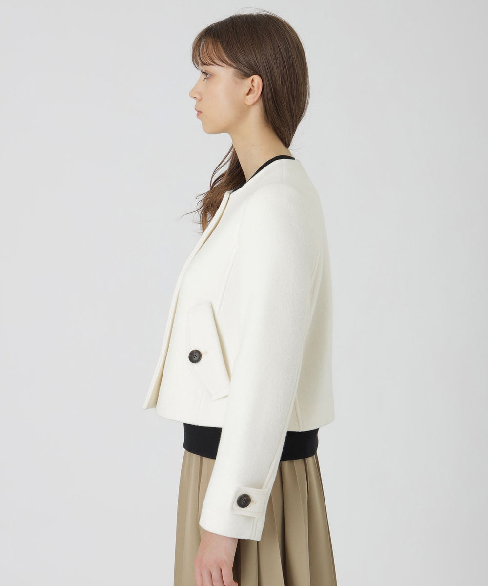ファインダブルビーバーノーカラージャケット（コート）｜BLUE LABEL