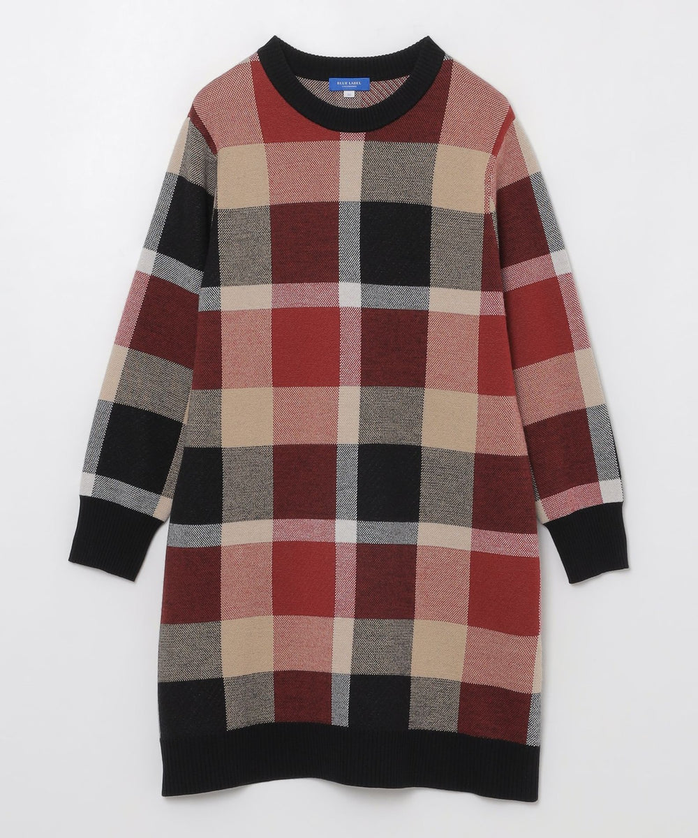 クレストブリッジチェックウーリージャカードドレス（ドレス）｜BLUE