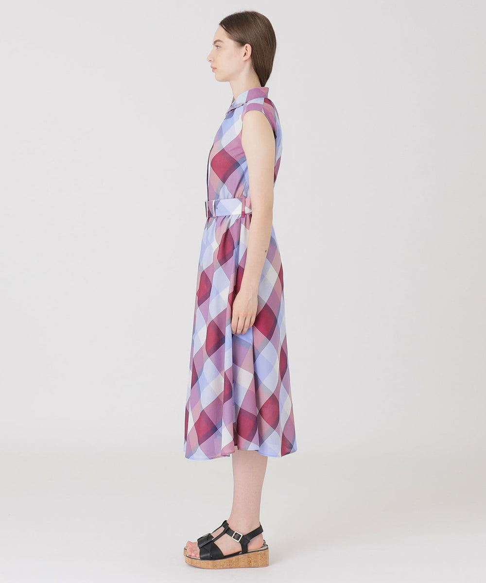 クレストブリッジチェックカラミクロスシャツドレス（ドレス）｜BLUE
