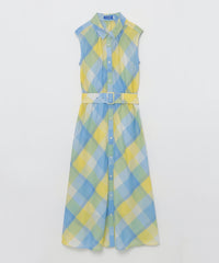 クレストブリッジチェックカラミクロスシャツドレス（ドレス）｜BLUE