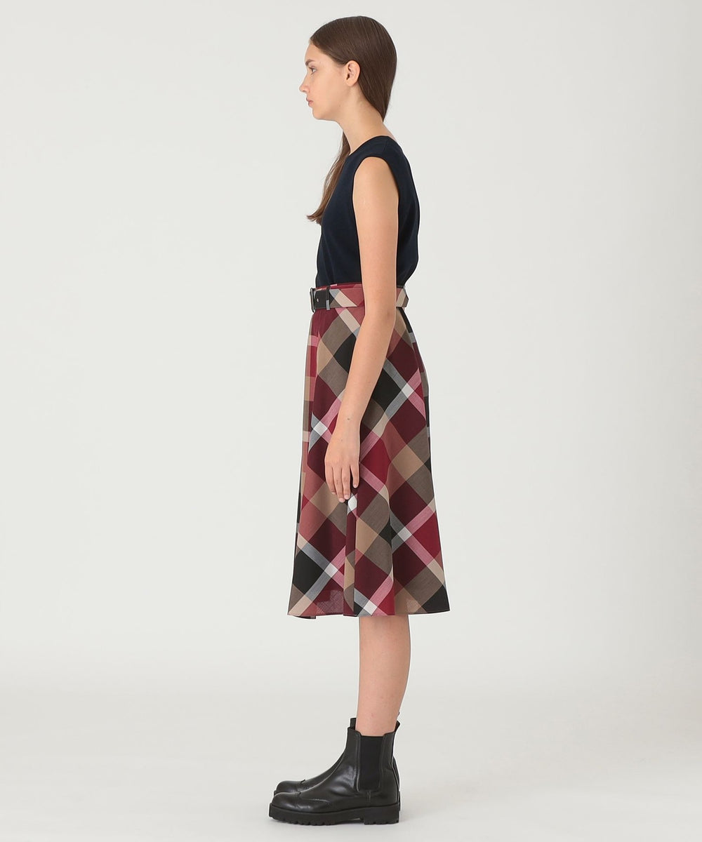 クレストブリッジチェックウールポリエステルフレアスカート（スカート