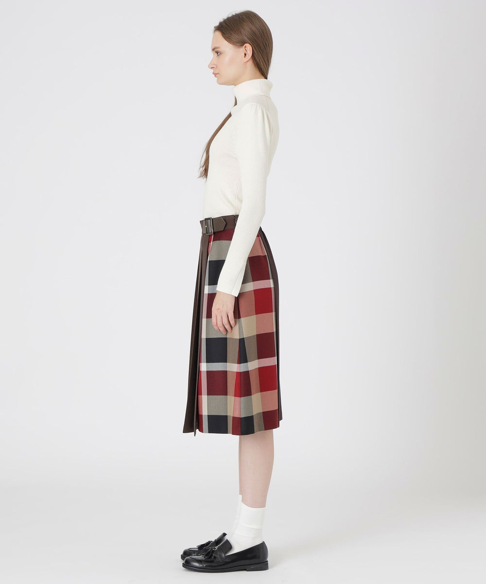 ウールライクツイルパーシャルチェックスカート（スカート）｜BLUE