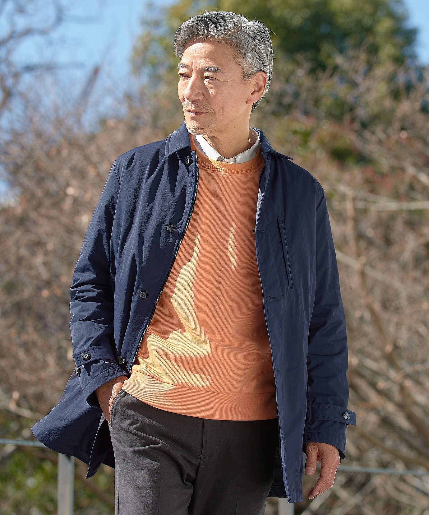 メンズ ツイル 2way ステンカラー コート通販 [1604-51400