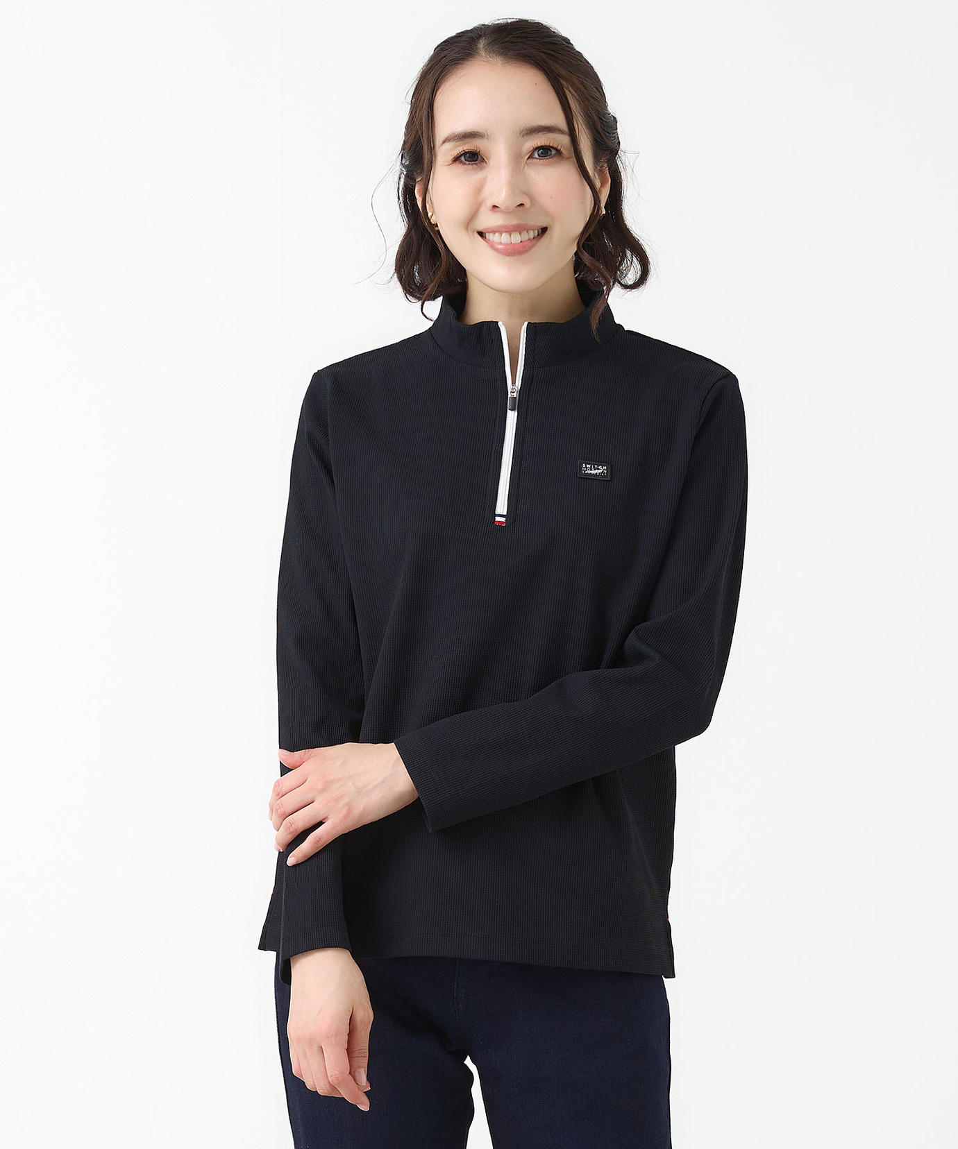 レディース ワッフル ハーフジップ プルオーバー カットソー通販 [2002