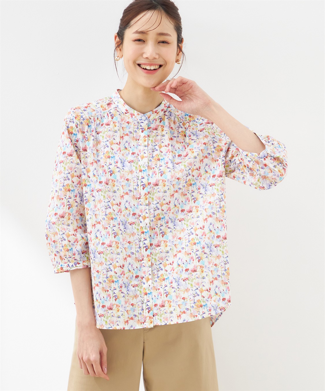 リバティプリントヨークギャザーブラウス Petit Honfleur｜クロス