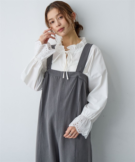 anyfee/大きいサイズ】袖口レースフリル襟シャツ/ブラウス anyfee