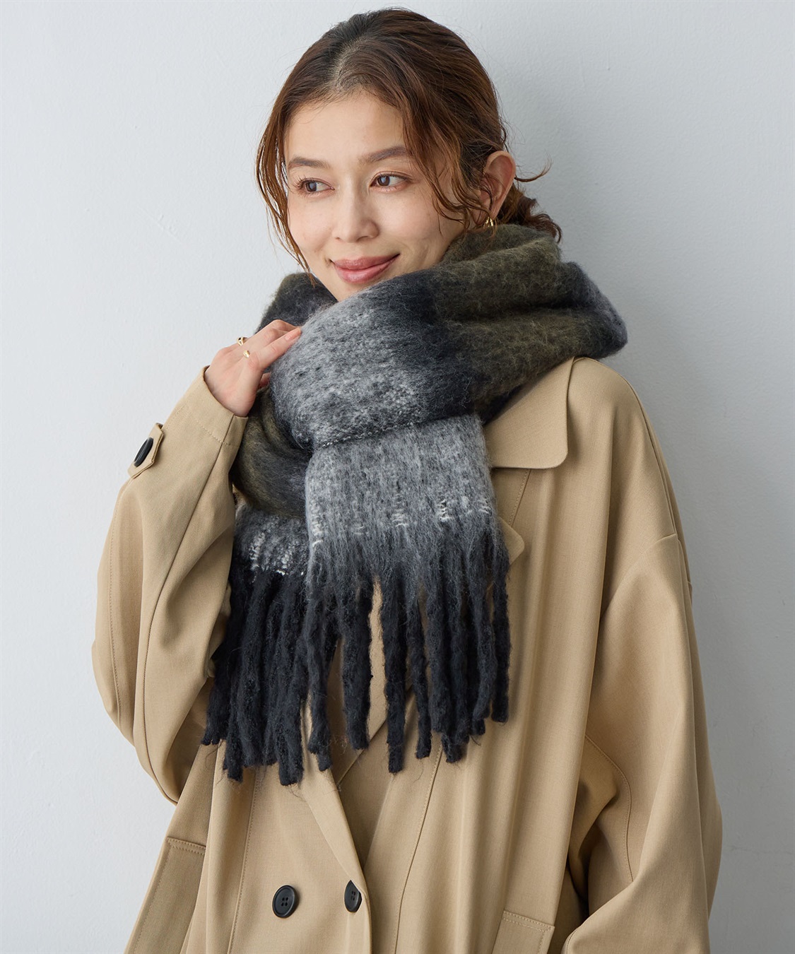 anyfee/大きいサイズ】ボリュームフリンジマフラー/ストール anyfee