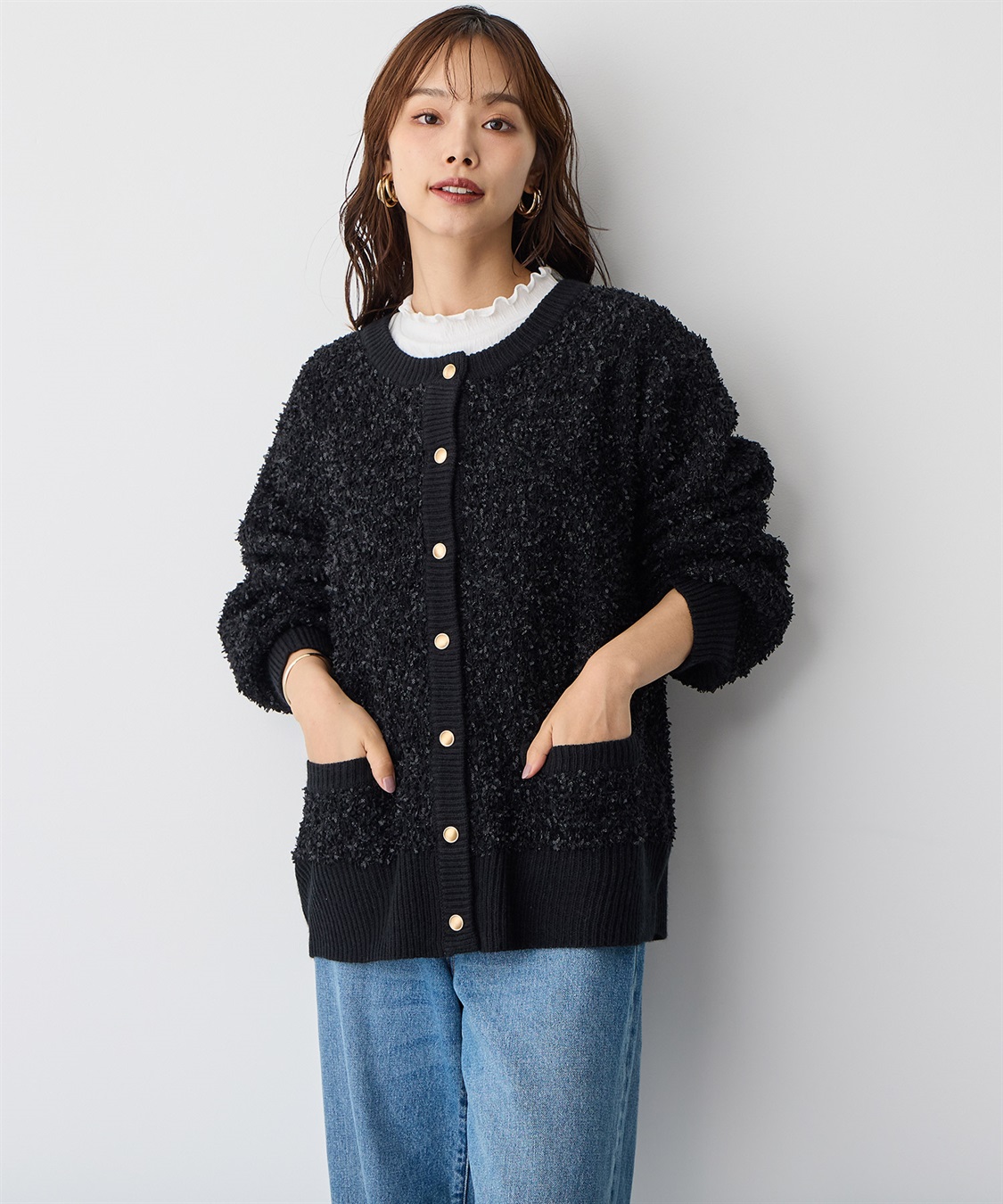 anyfee/プラスサイズ】リボンヤーンニットカーディガン Life Style by